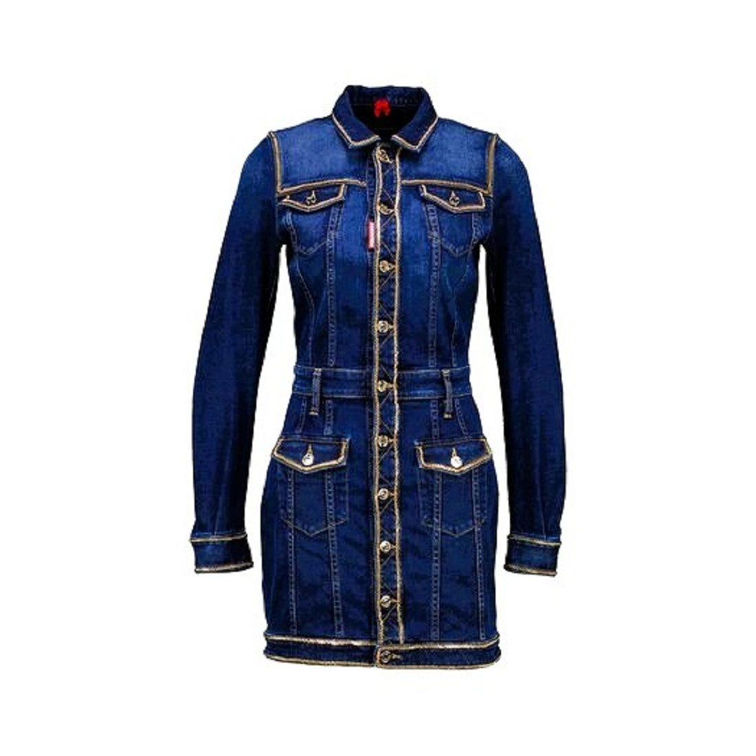 Dsquared2 Jeanskleid Dsquared2 Damen Kleid, DSQUARED2 Damen Jeanskleid, Langarmige Denim in unifarbe, Gold Deko