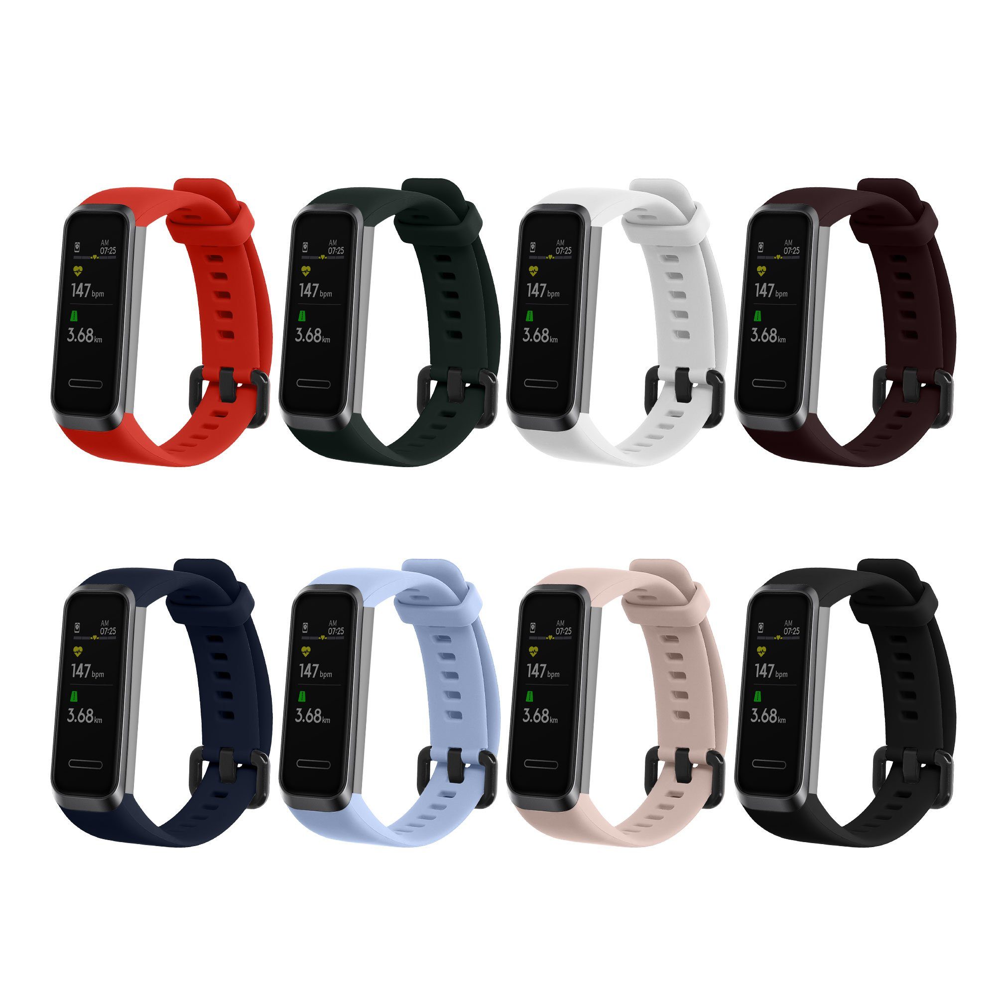 kwmobile 8x Sportarmband für Huawei Band 4 Armband Smartwatch, 8-tlg., Armband TPU Silikon Großes Set Fitnesstracker - verschiedene Farben