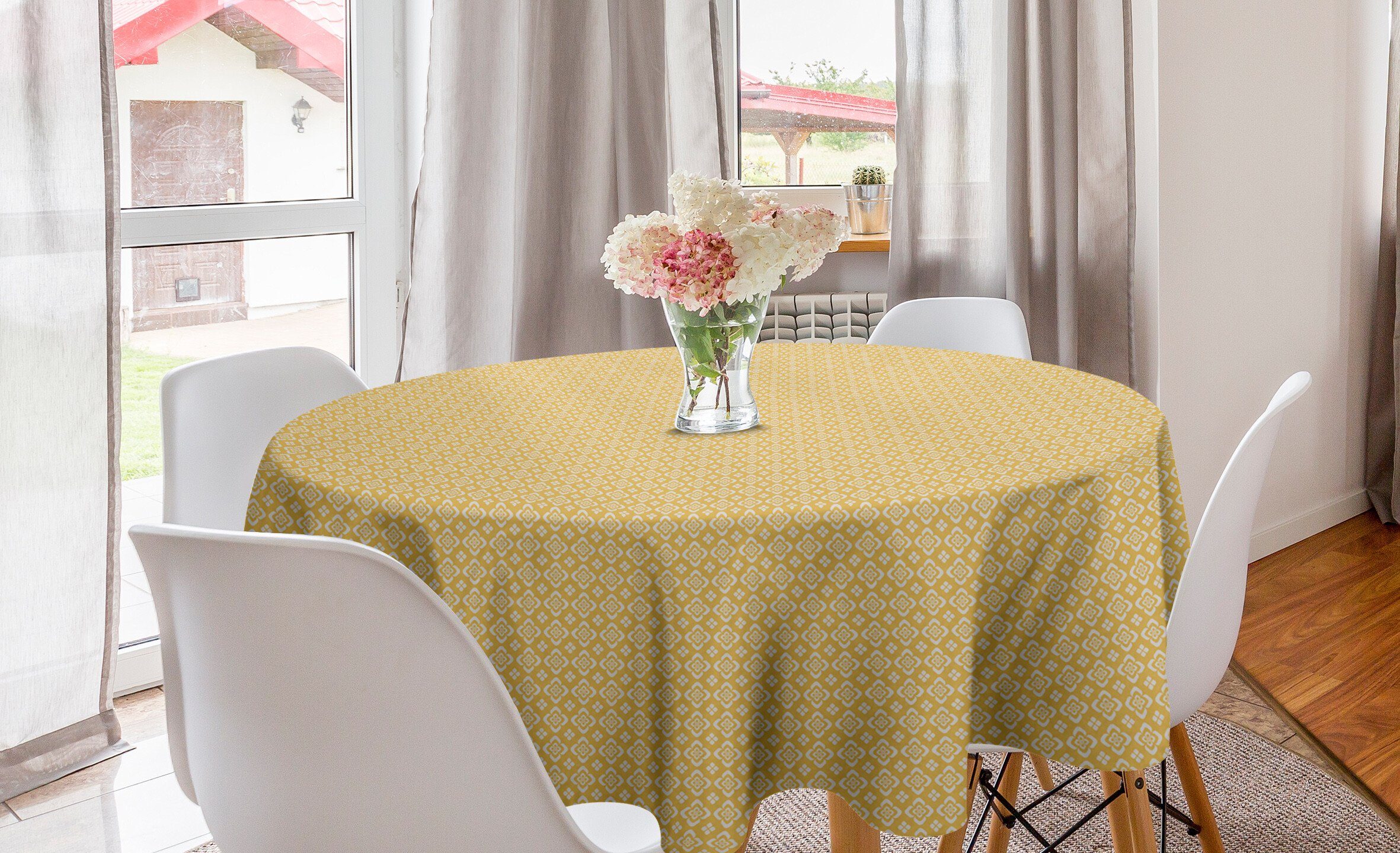 Tischdecke Tischdecke Motiv Kreis Dekoration, Küche Esszimmer Botanik Abakuhaus Weinlese-Gelb Abdeckung Antike für