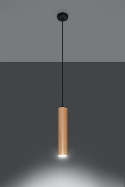 etc-shop Pendelleuchte, Leuchtmittel nicht inklusive, Pendelleuchte schwarz Stahl Hängeleuchte natur Holz Zylinder