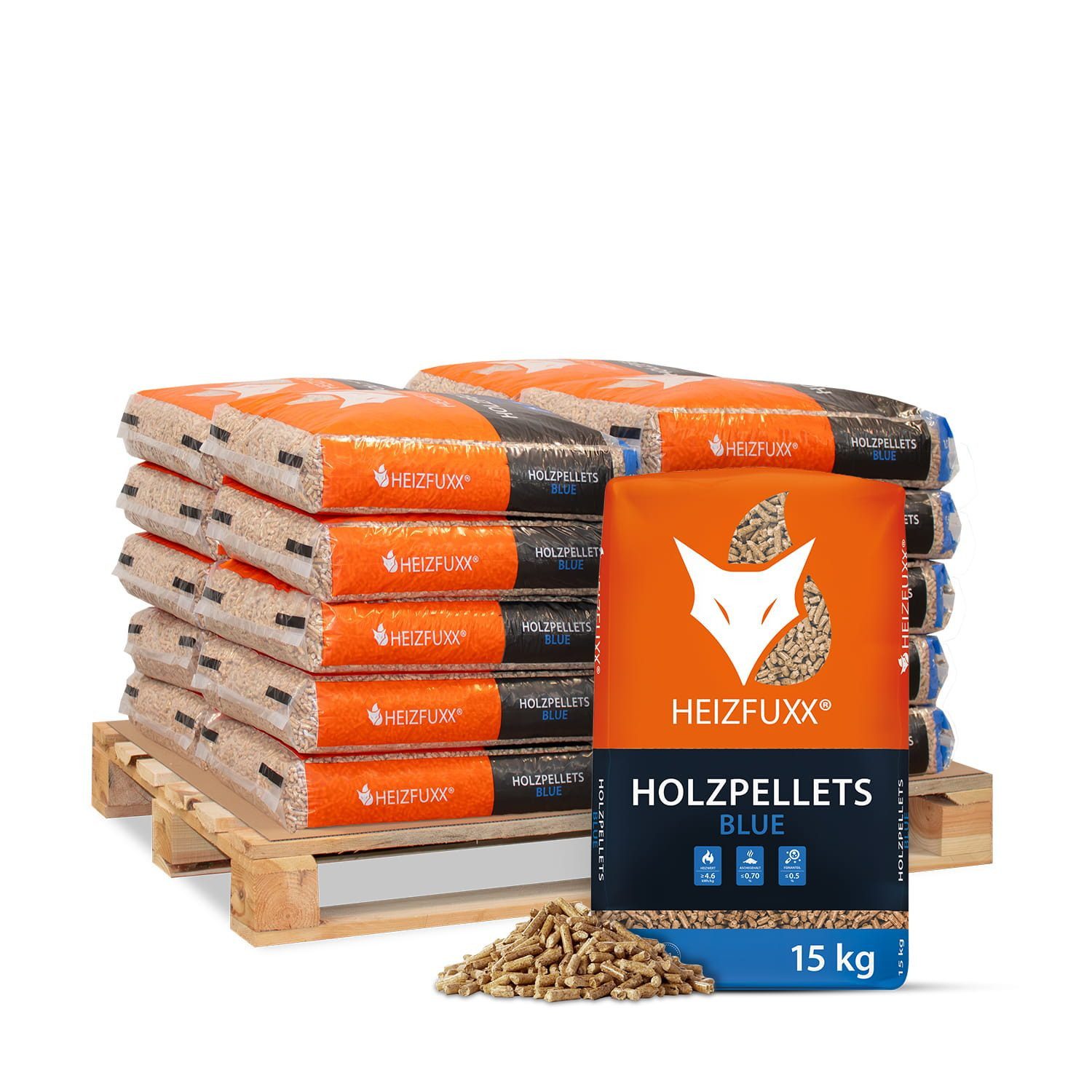HEIZFUXX Holzpellets Blue ENplus A1 Holzpellets Weichholz, 300 kg, (Palette, 20-St)