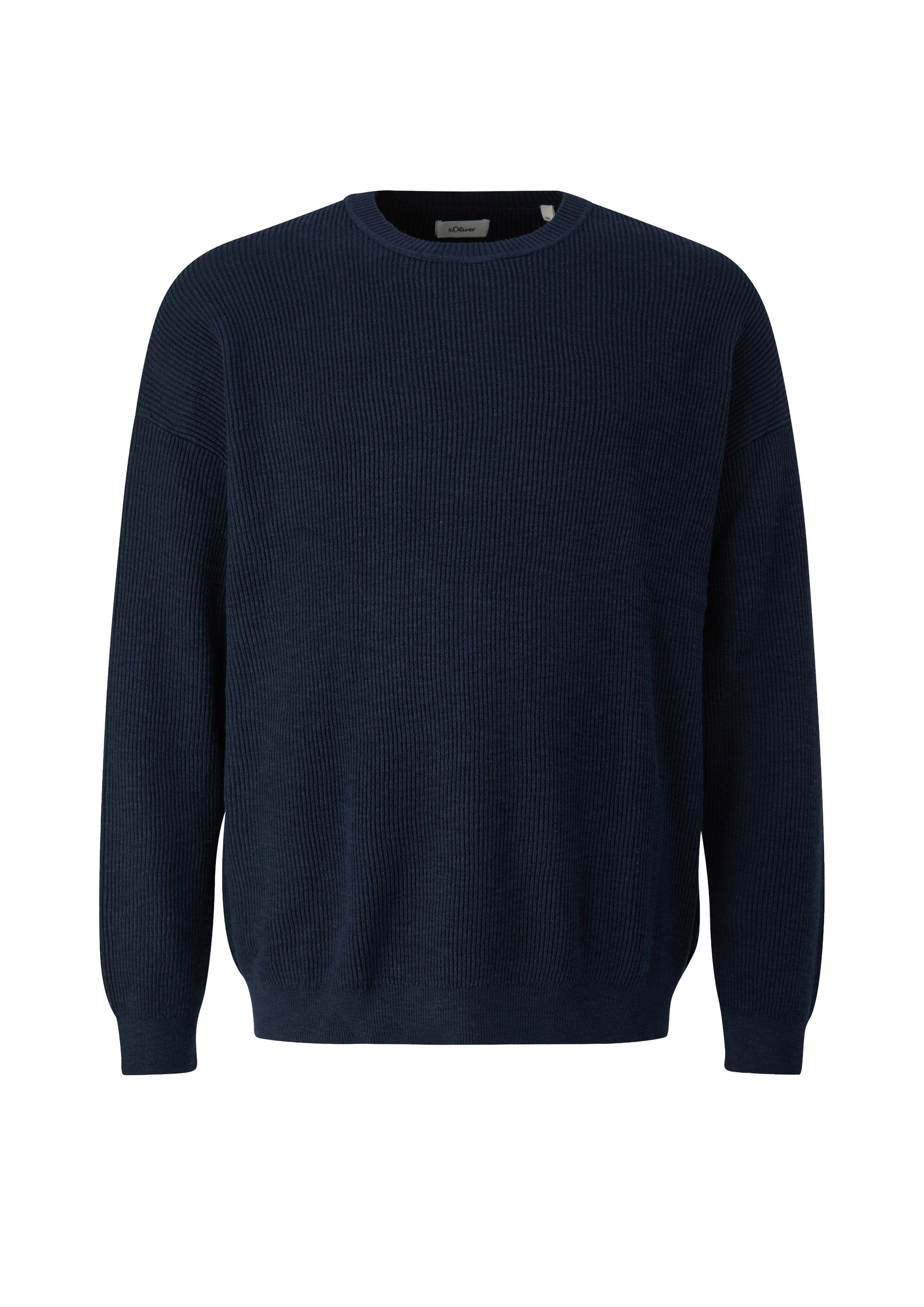 s.Oliver Longpullover Strickpullover Gerippter Flammgarn-Pullover im Modern Fit