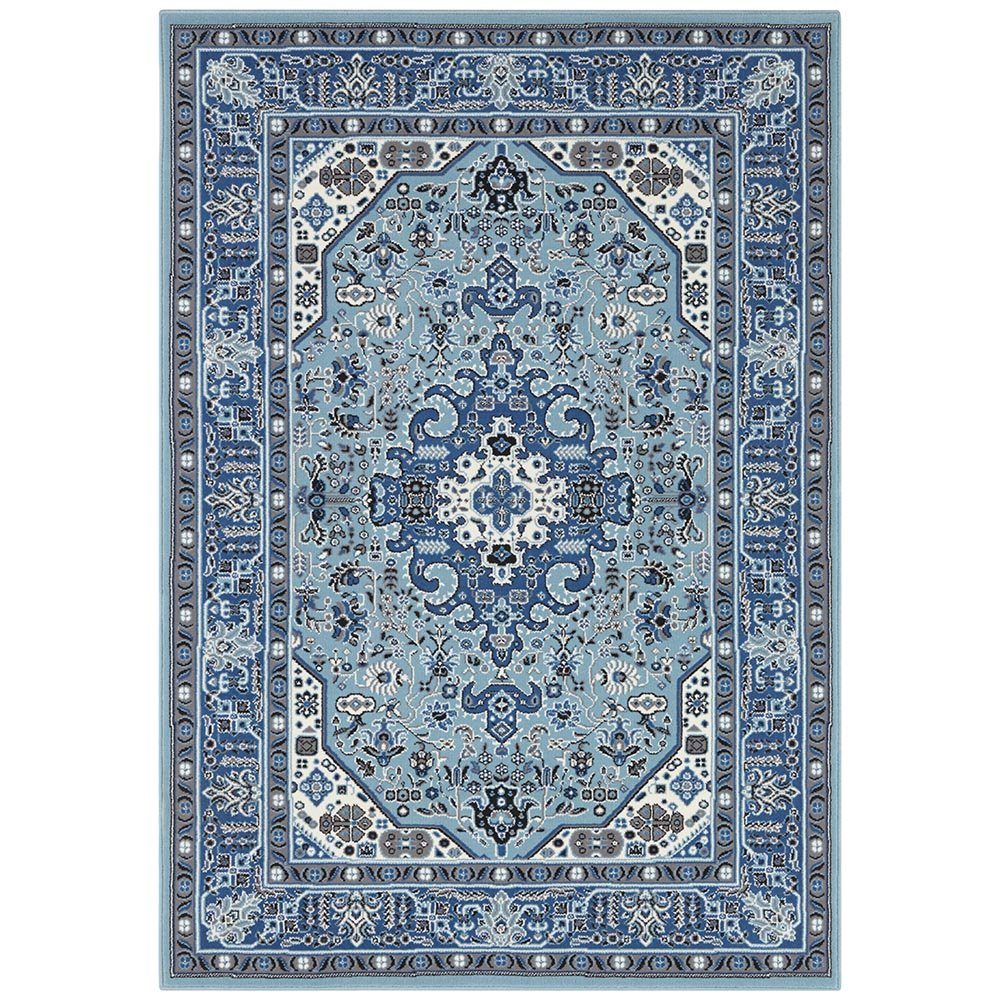 NOURISTAN Teppich Orientalischer Kurzflor Teppich Skazar Isfahan hellblau, rechteckig, Höhe: 9 mm