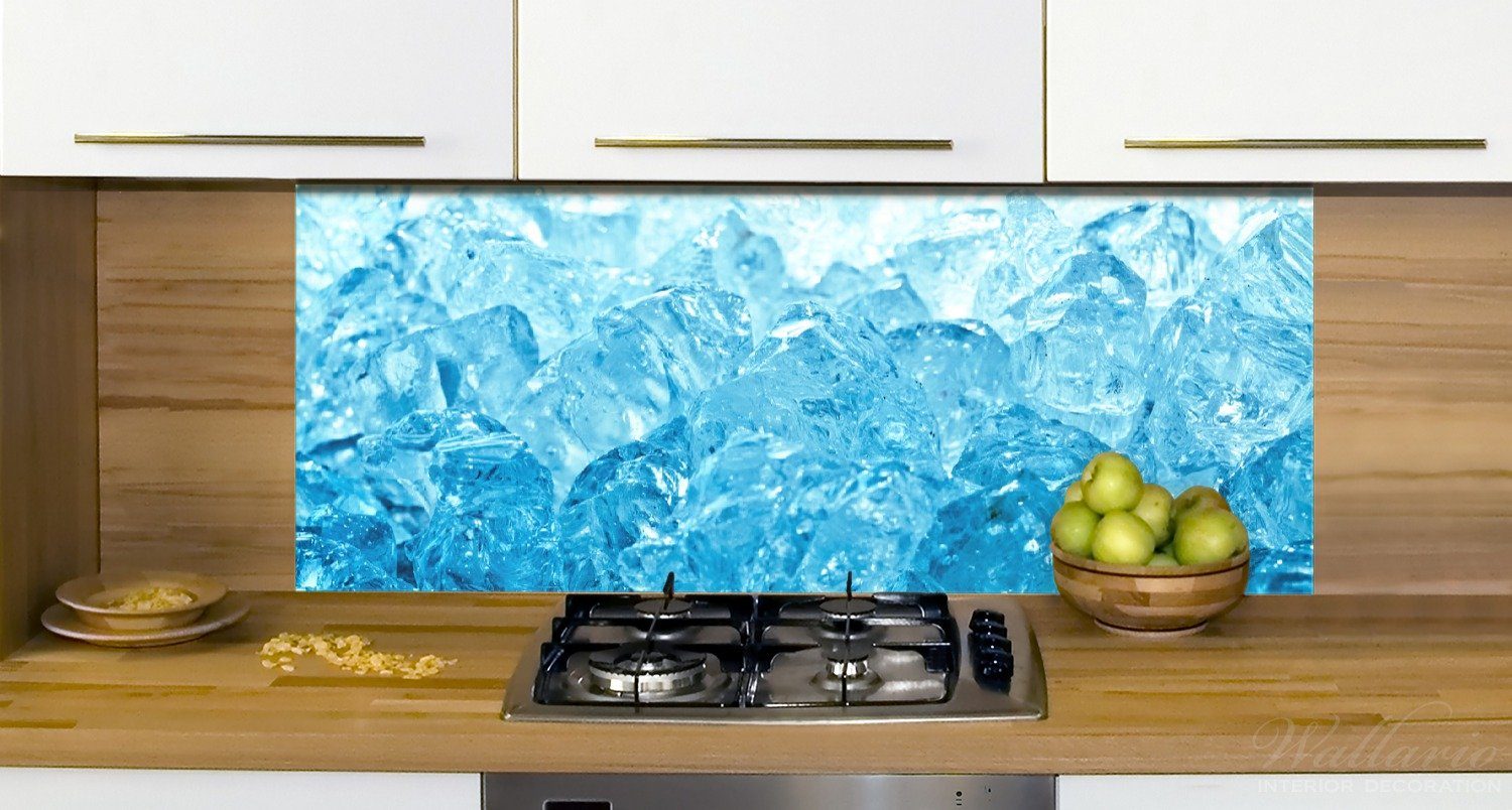 Wallario Küchenrückwand Leuchtendes Eis blau, (1-tlg) in