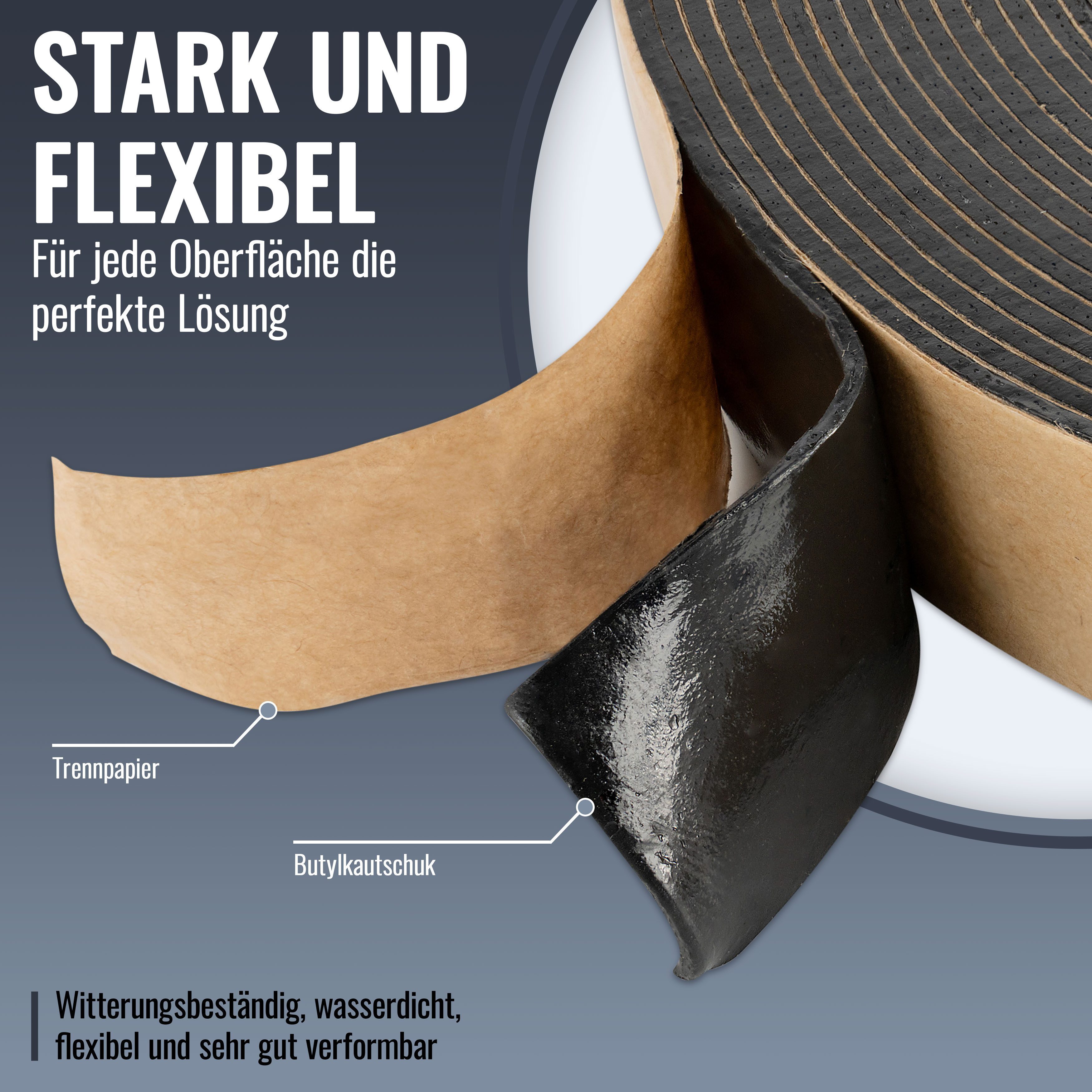 Poppstar Dichtband doppelseitiges Butyl Klebeband (5m x 15mm x 1,6mm) selbstklebend – Bild 3 von 5