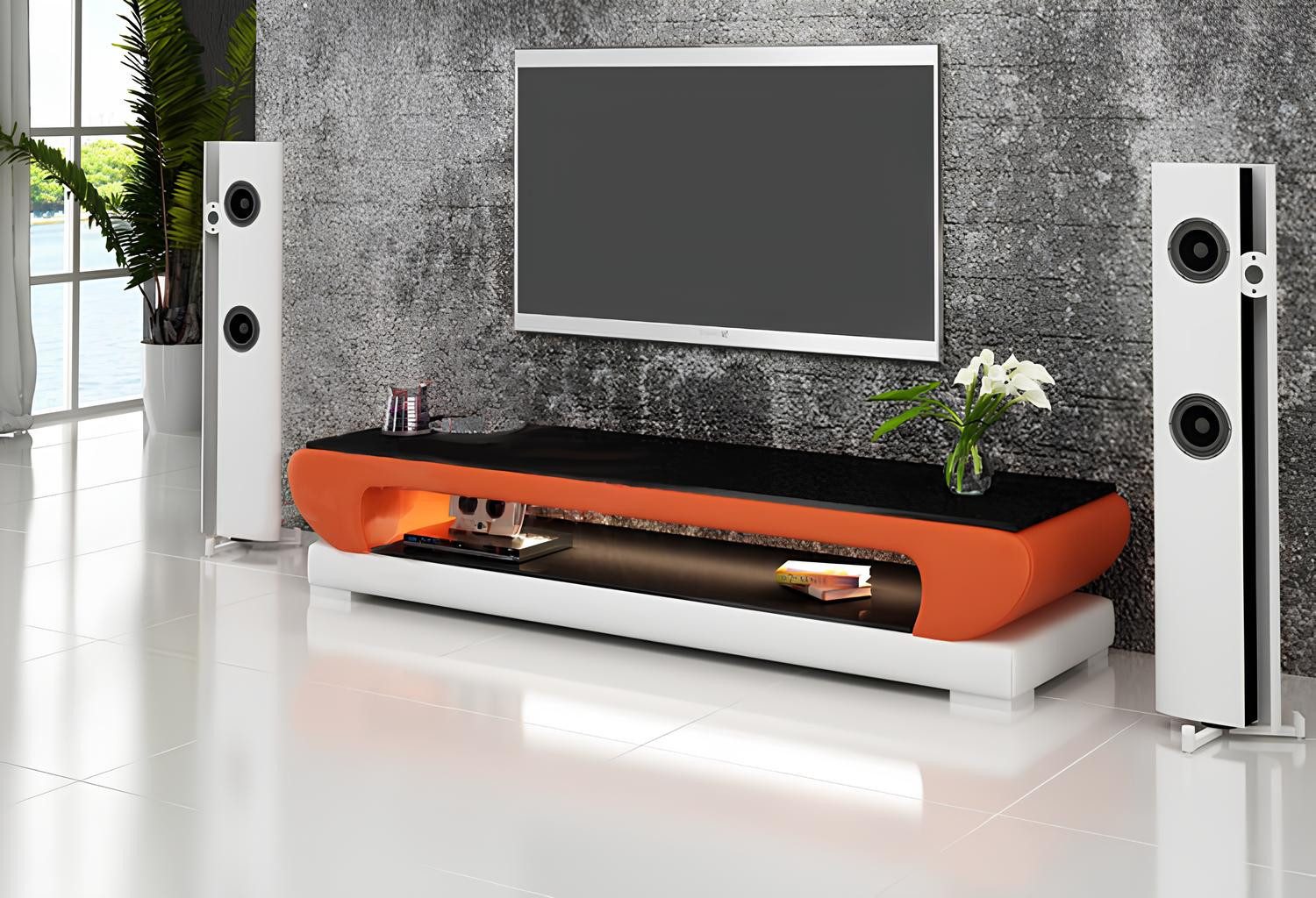 Xlmoebel Sideboard TV-Sideboard aus Leder und Glas mit modernem Design (1 St., Sideboard), Hergestellt in Europa