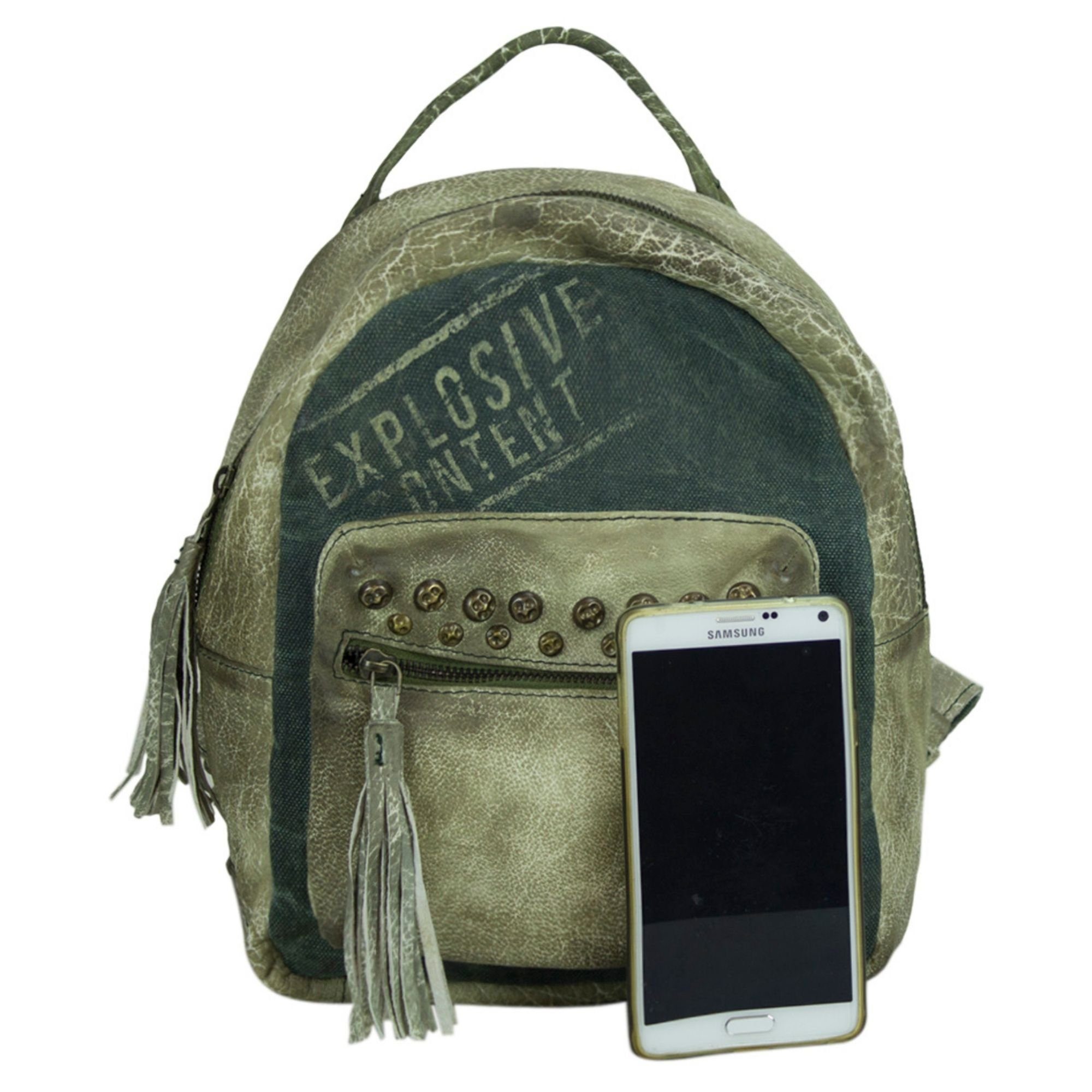 Sunsa Cityrucksack Rucksack, Daypack Canvas Canvas Backpack und wash Stone für Tasche Echtes Ihn, Stone aus Sie/ Schöne Leder & Wash Retro Leder D.grün in Still