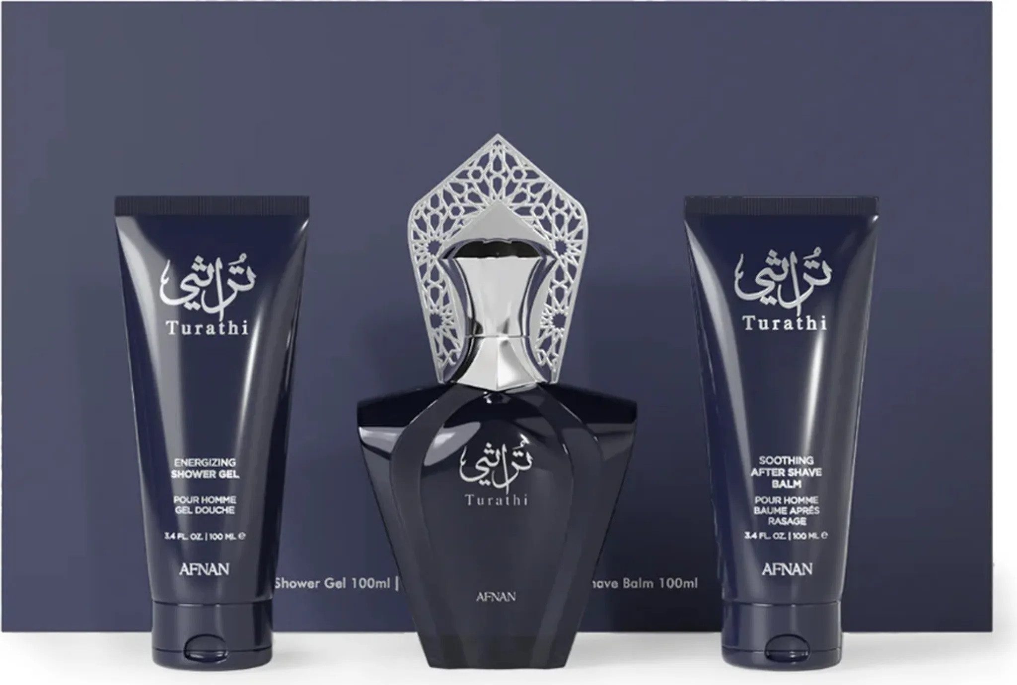 Afnan Duft-Set Turathi Homme Blue, 3-tlg., EDP, Duschgel, Aftershave Balsam,