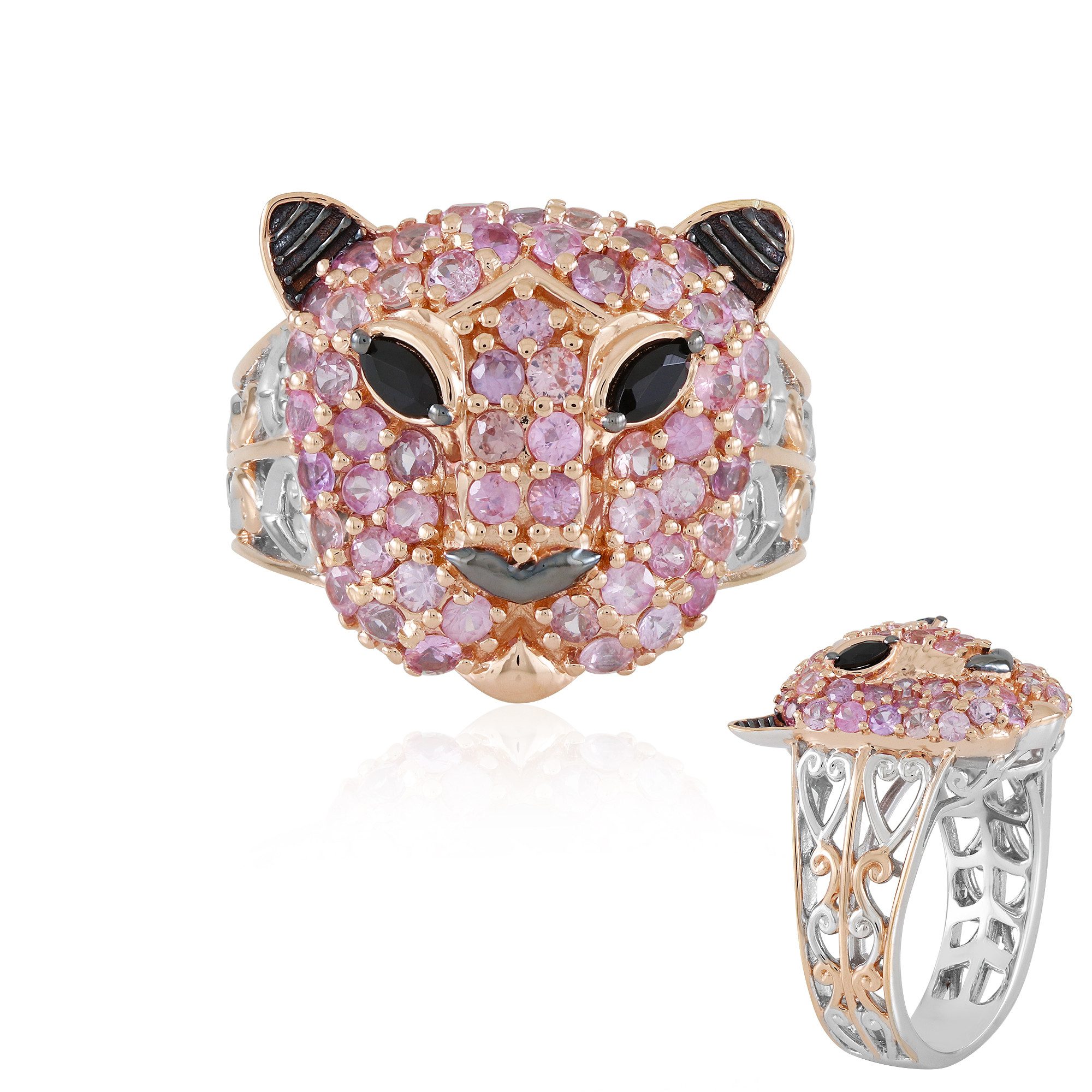 Cavill Silberring Silberner Leopardenring mit rosa Saphir und Spinell (1-tlg)