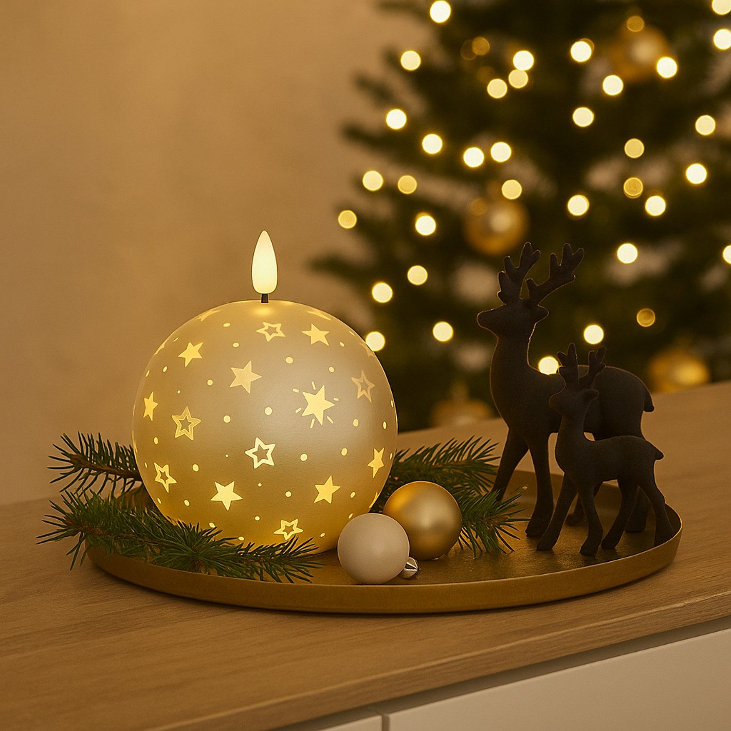 I.GE.A. LED-Kerze Kugel-Kerze B, aus Glas batteriebetrieben mit Timer Adventskranz Adventskerzen