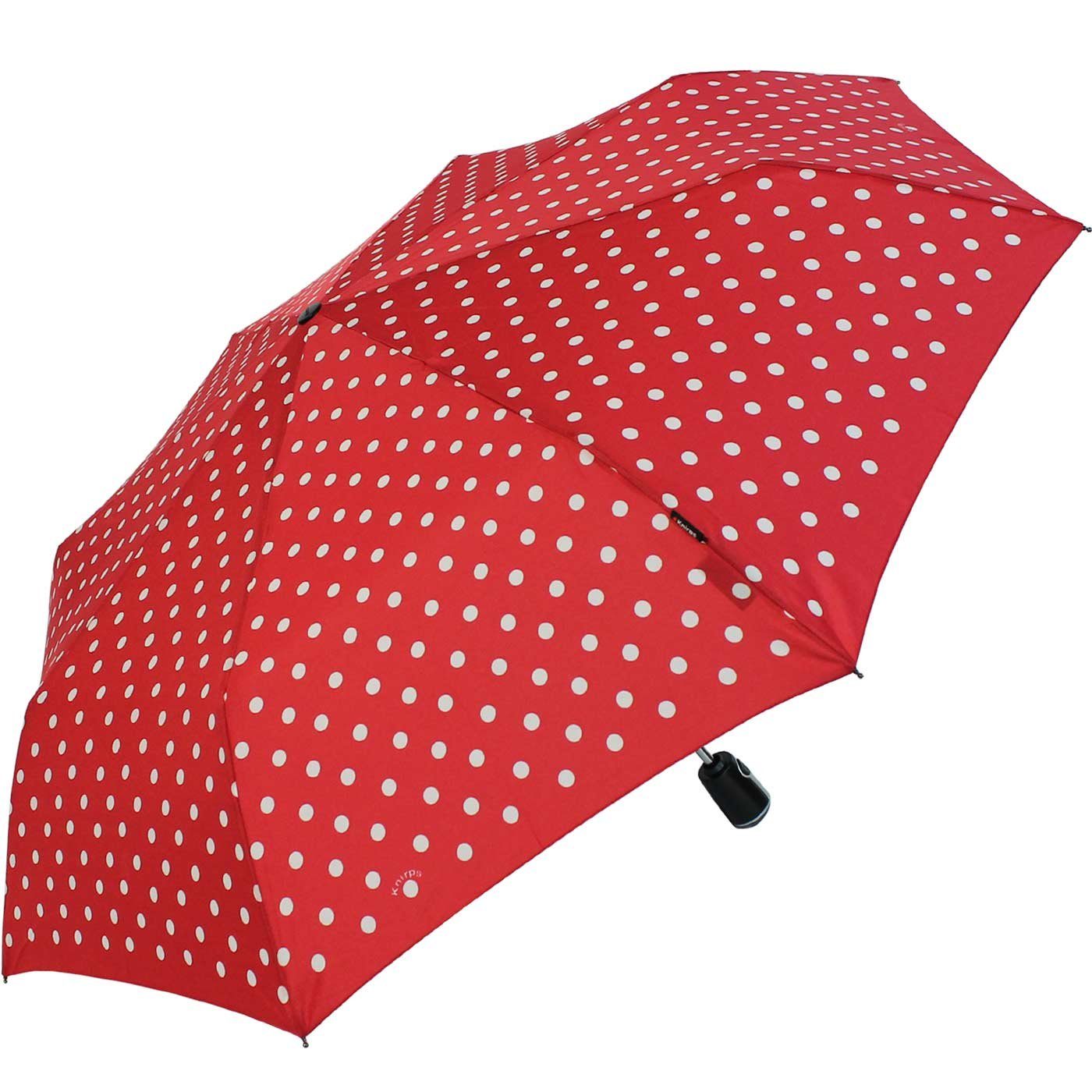 mit Dots, Auf-Zu-Automatik rot-weiß Taschenregenschirm Begleiter Duomatic Large der Polka - große, stabile Knirps®