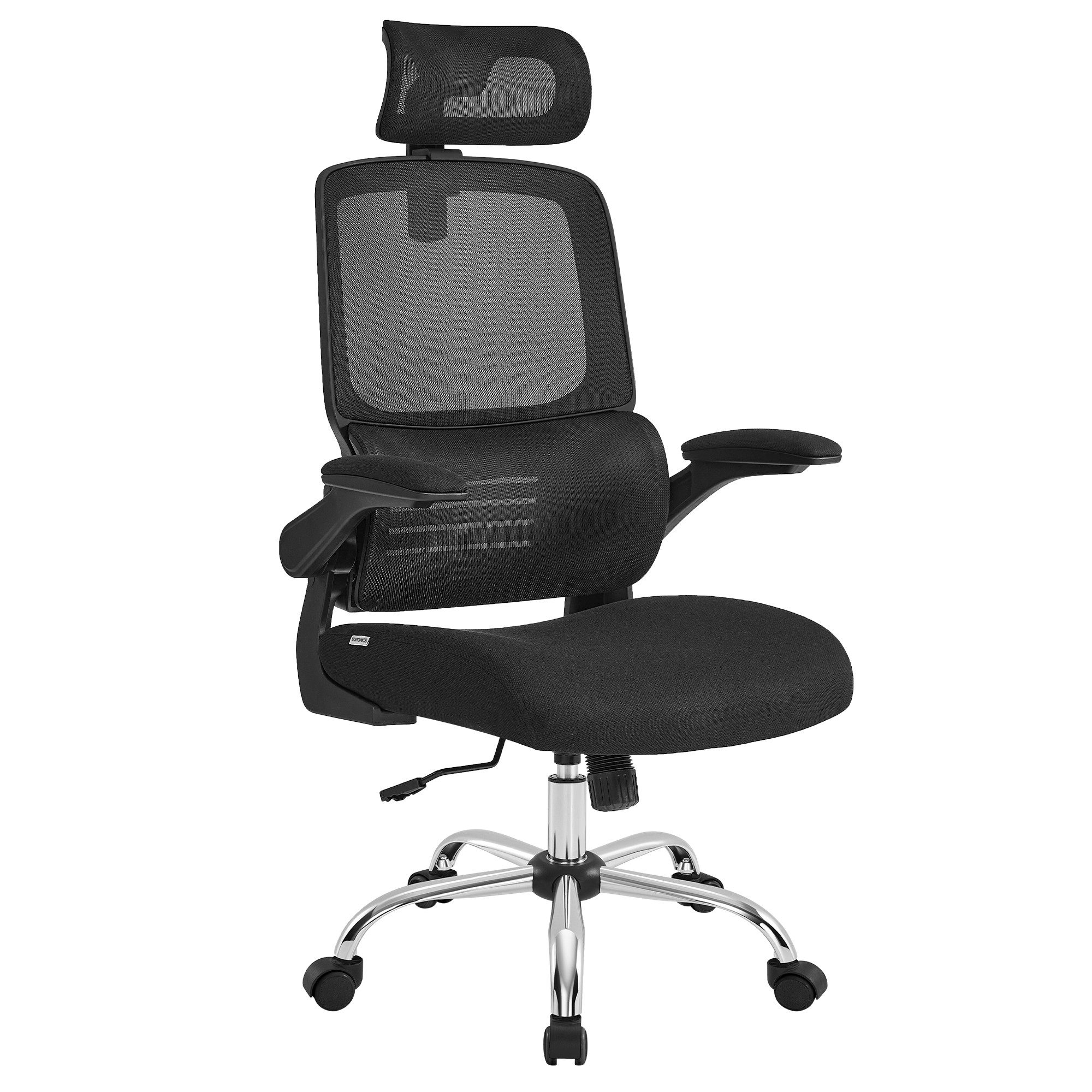 SONGMICS Bürostuhl, ergonomisch, klappbare Armlehnen, Wippfunktion