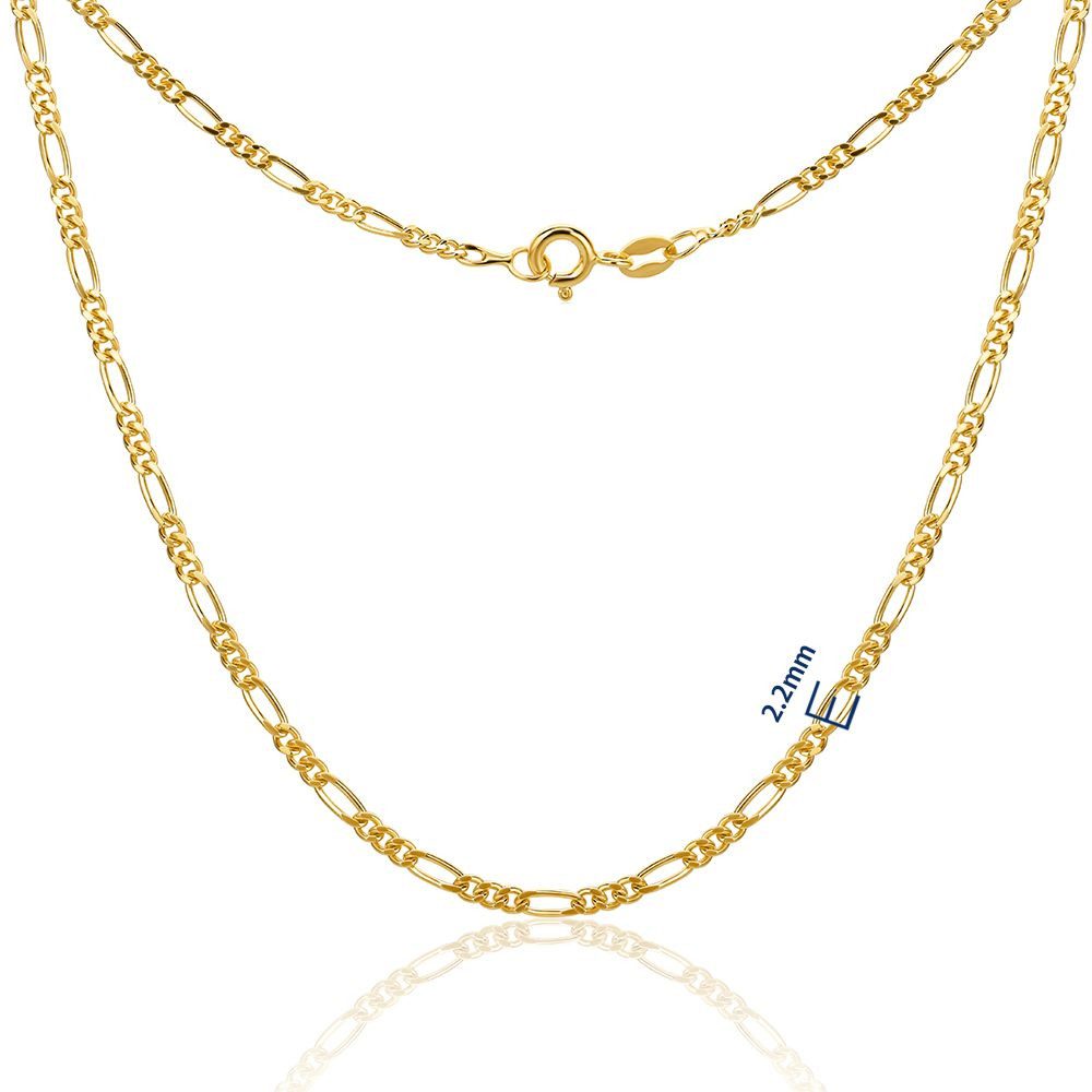 Miore Gliederkette SIL029C - 18 kt vergoldete Silberkette 46 cm - 925 Sterling Silber, Figaro Halskette mit 2,2mm Dicke - Made in Italy