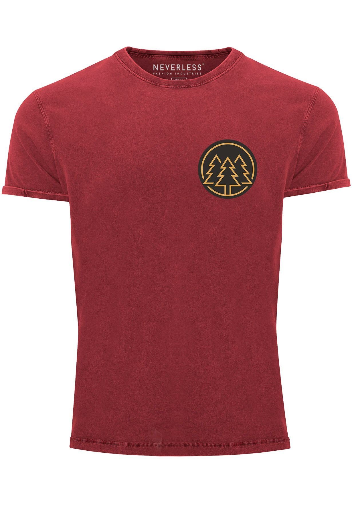 Neverless Print-Shirt Herren Vintage Shirt Logo Print Wald Bäume Outdoor Motiv Printshirt T- mit Print rot