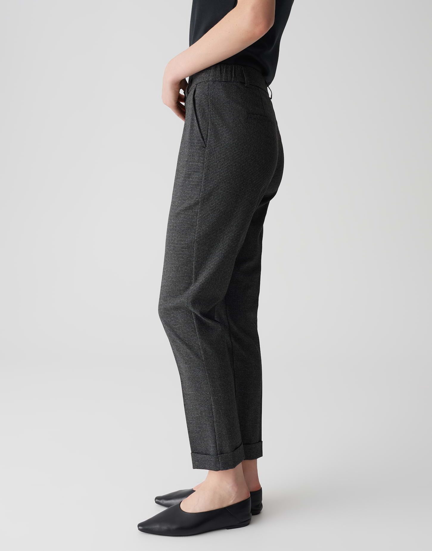 OPUS PANTS Stoffhose LANIA FUNK mit Pepitamuster Ankle, Ecovero Viscose, Aufschlag am Saum