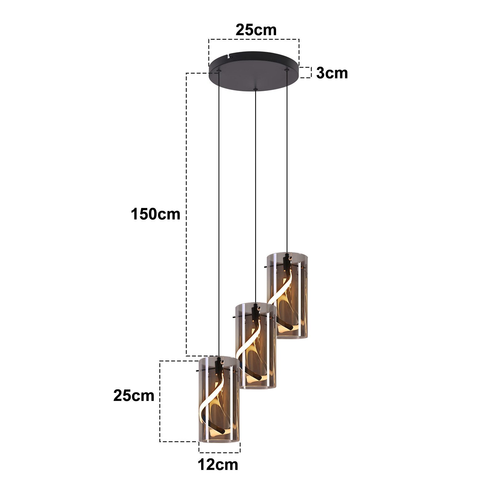 ZMH LED Pendelleuchte Esstisch Hängelampe Modern 3000K Hängeleuchte Glas 1/3 Flammig, LED fest integriert, Warmweiß, 8W Schwarz Pendellampe für Wohnzimmer Esszimmer Küche
