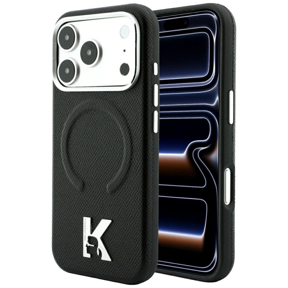 KARL LAGERFELD Handyhülle Schutzhülle Magnethülle Rückschale, MagSafe, Magnetring, Kameraschutz, Lederoptik