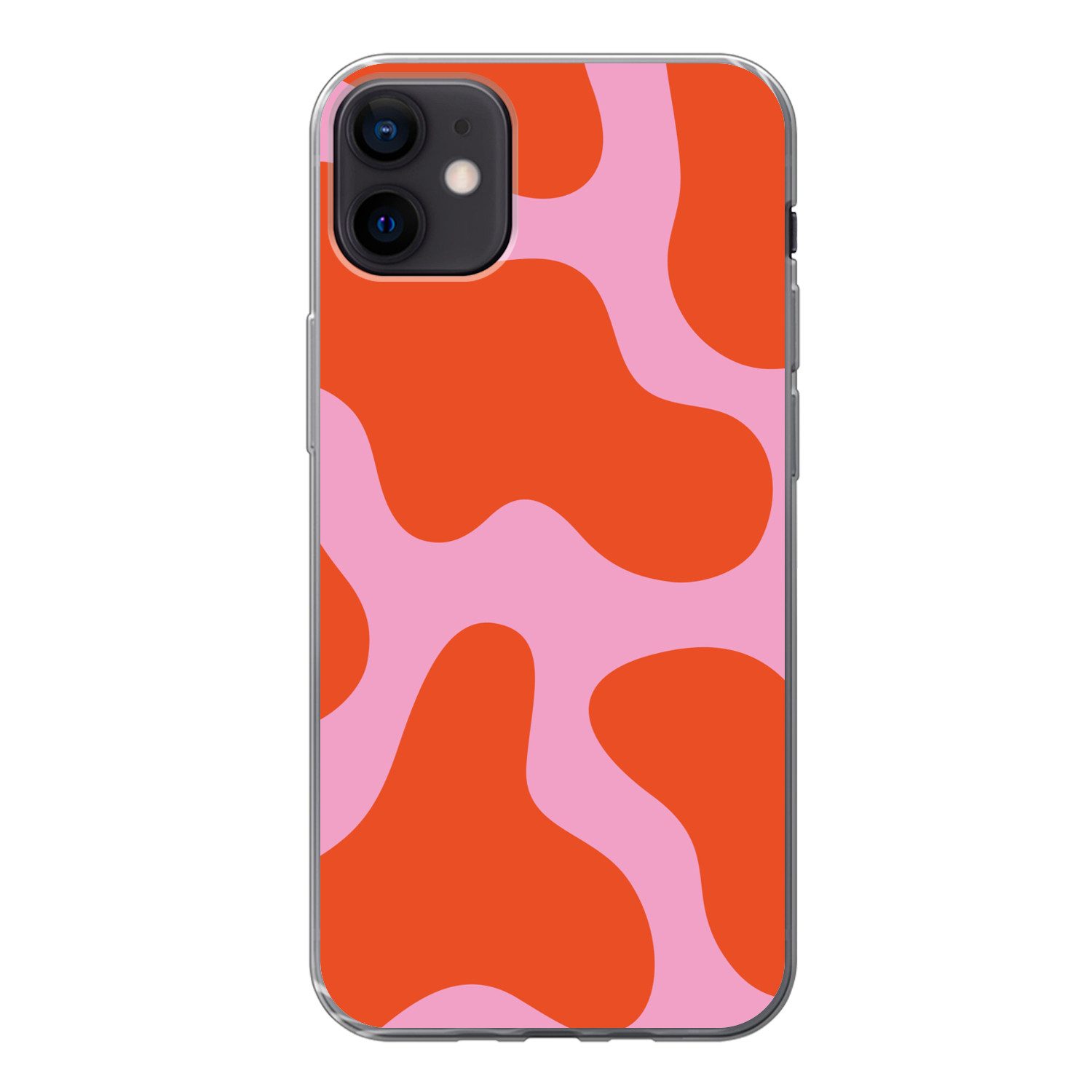 MuchoWow Handyhülle für Apple iPhone 12 mini Flecken - Rot - Rosa - Muster - Minimalistisc, Smartphone-Bumper, Print, Handy Schutzhülle Dünn