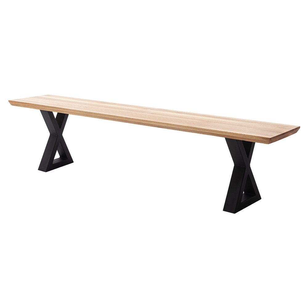 Lomadox Sitzbank PARACATU-06, Massivholz, X-Gestell, Schweizer Kante, Eiche geölt, 180x40cm
