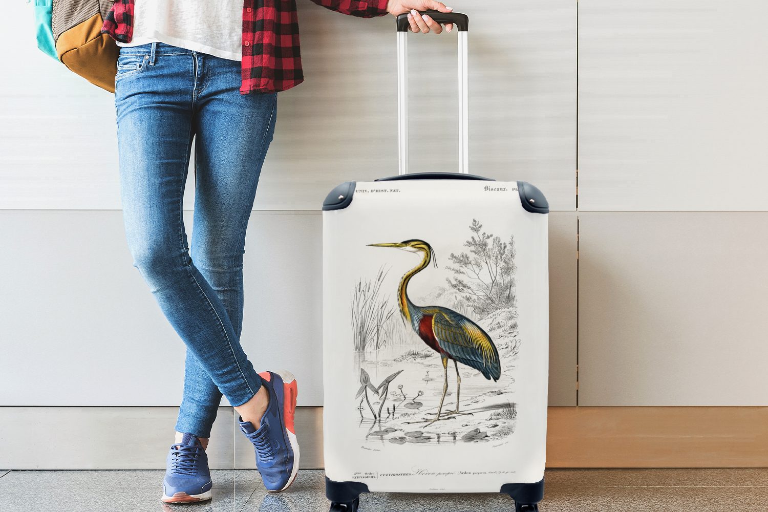 Handgepäck für Reisekoffer Ferien, MuchoWow - Reiher, mit Handgepäckkoffer rollen, Rollen, 4 Vogel Reisetasche - Vintage Trolley,