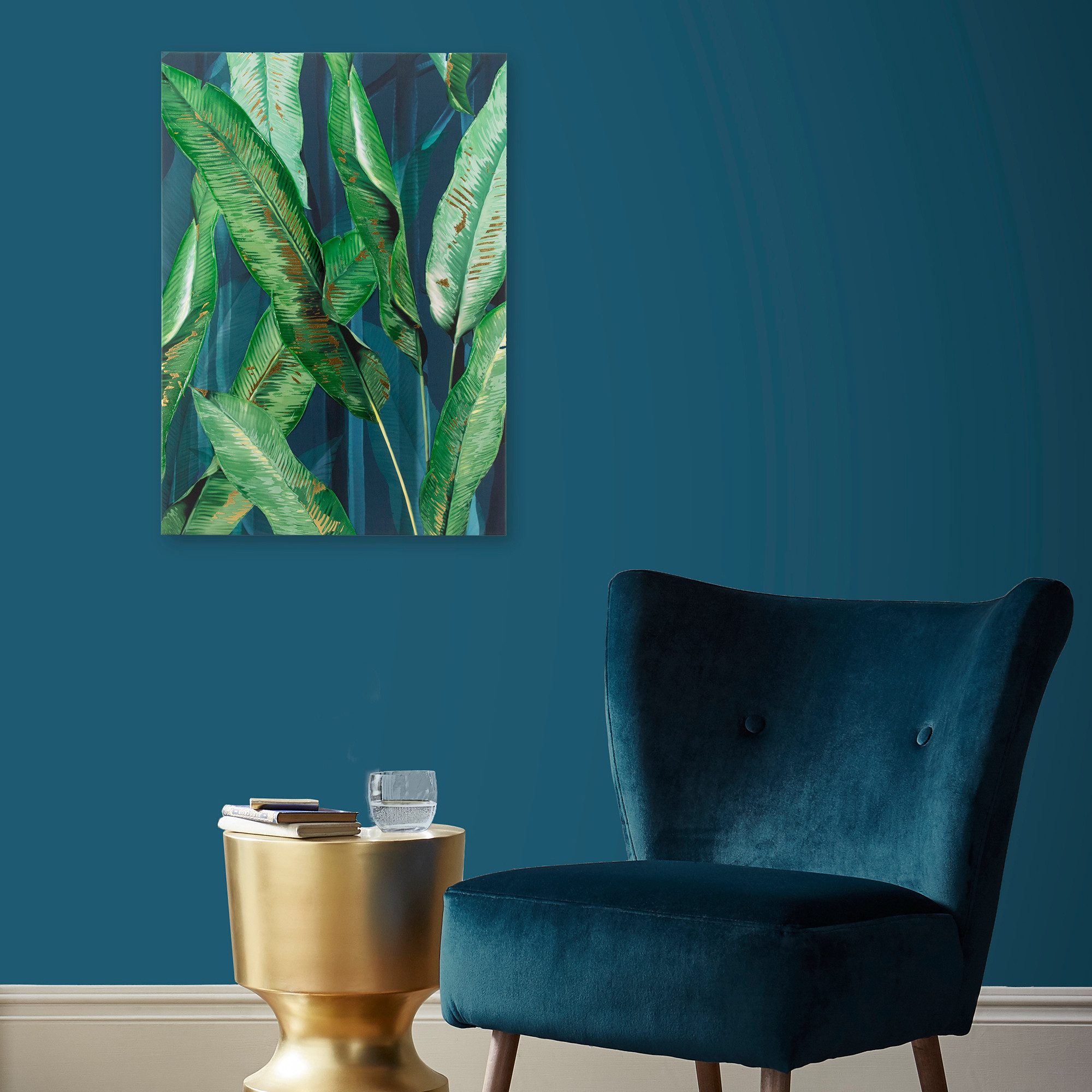 Art for the home Leinwandbild Blatter, (1 St), Handgemalt Wandbild Gold Metallic 50x70cm