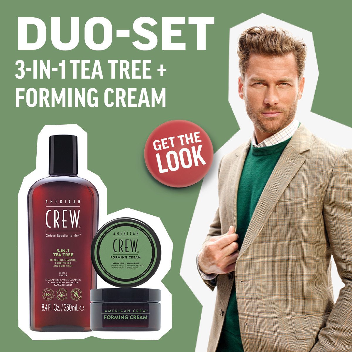 American Crew Haarpflege-Set Holiday Duo Set - Tea Tree Shampoo 250ml + Forming Cream 50g, Set, 2-tlg., Limited Edition, reinigt & pflegt Haar und Haut, mittlerer Halt