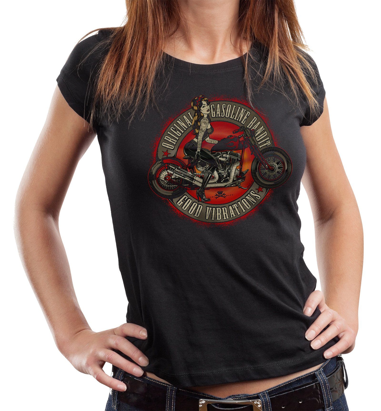 GASOLINE BANDIT® T-Shirt Damen Lady Biker-Shirt: Good Vibrations