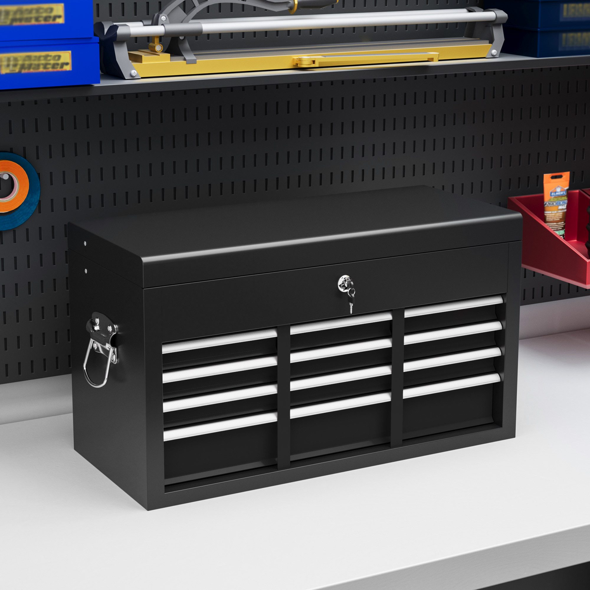 HOMCOM Инструментbox tragbarer Ящики для инструментов mit 6 Schubladen, 2 Griffe, Schloss (Werkzeugaufbewahrung, 1 St., Инструментkasten), Stahl, Schwarz