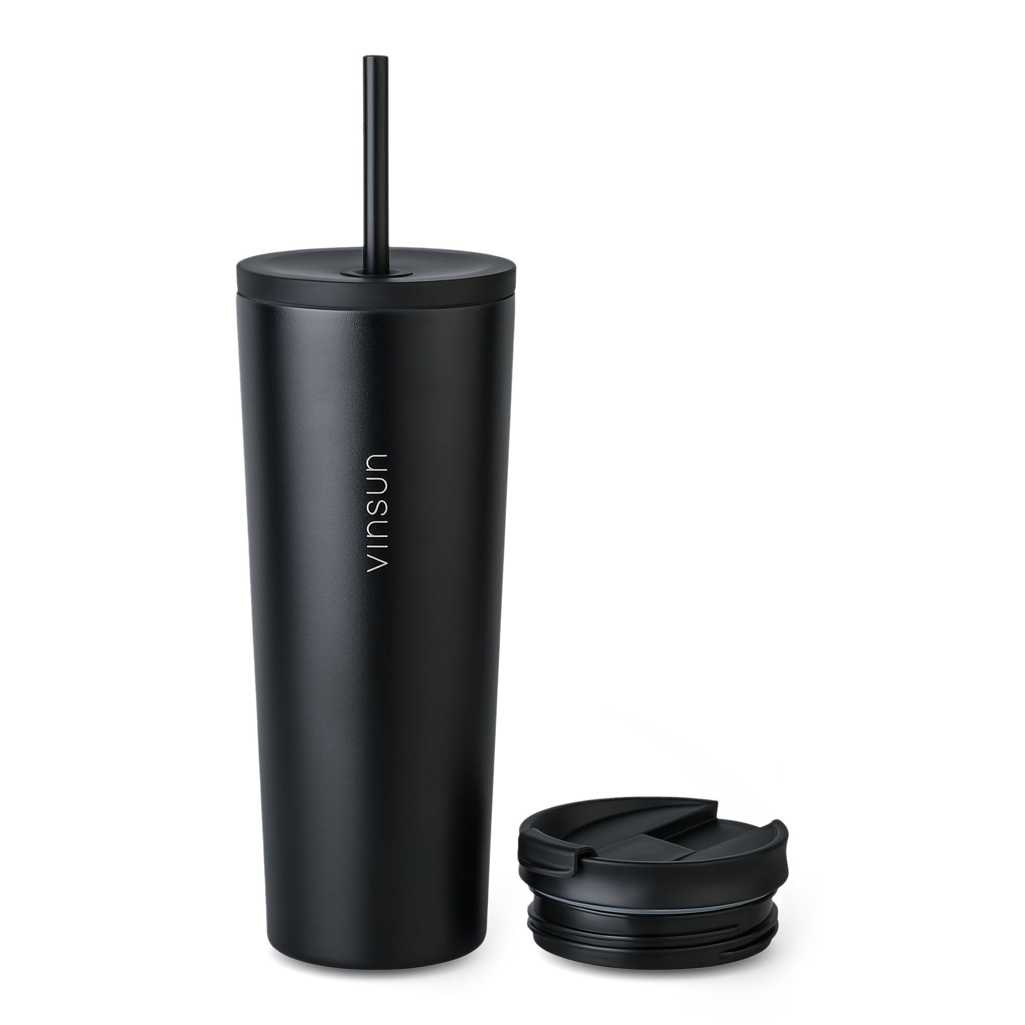 Vinsun Thermobecher Edelstahl Becher mit Strohhalm 720ml - Isolierbecher auslaufsicher, 4-tlg., Edelstahl, Doppelwandig isoliert, BPA frei, bruchfest, Kalt- und Heißgetränke