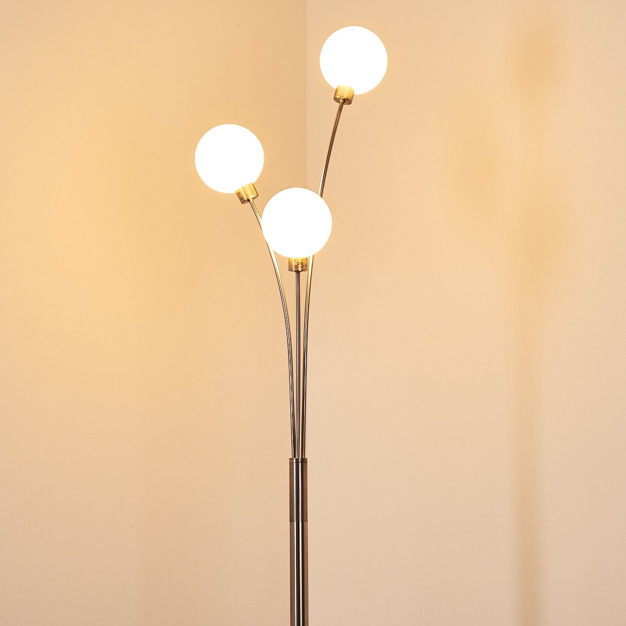 hofstein Stehlampe »Lerici« moderne Standleuchte, 3-flammig dimmbar, ohne Leuchtmittel, mit 3 Echtglaskugeln, G9, Wohnzimmer