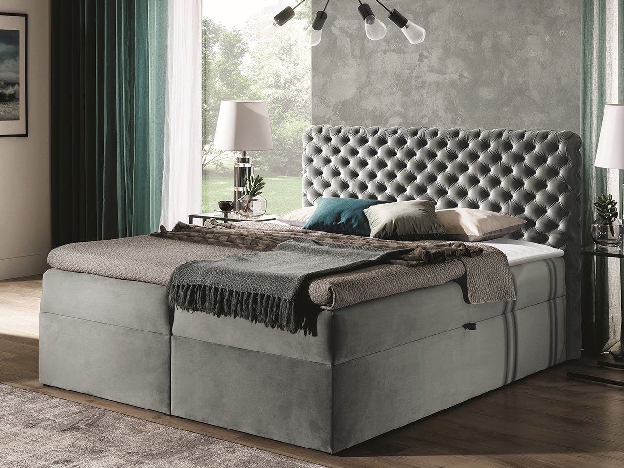 MIRJAN24 Boxspringbett Chesterfield (Kopfteil, Matratze + Topper), mit 2 Bettkästen, Doppelbett