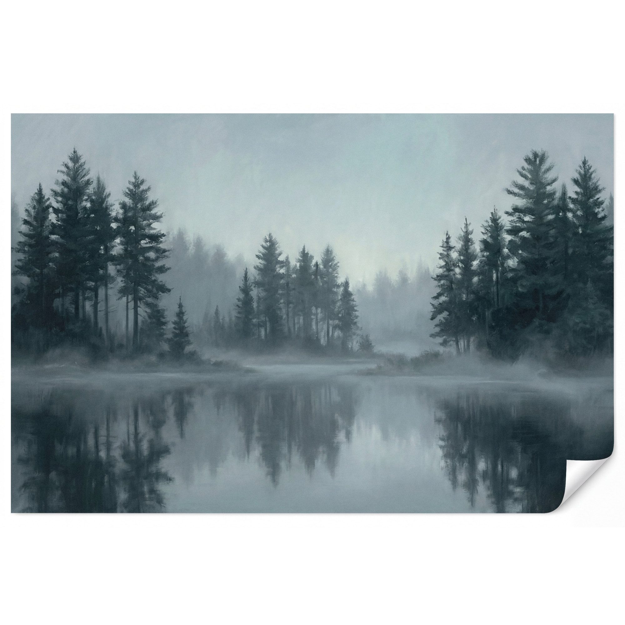 OnlyWow Fototapete Wald - See - Nebel - Natur - Grau, Matt, bedruckt, Wohnzimmer, Modern, bedruckt, Vinyl Tapete 100x70cm