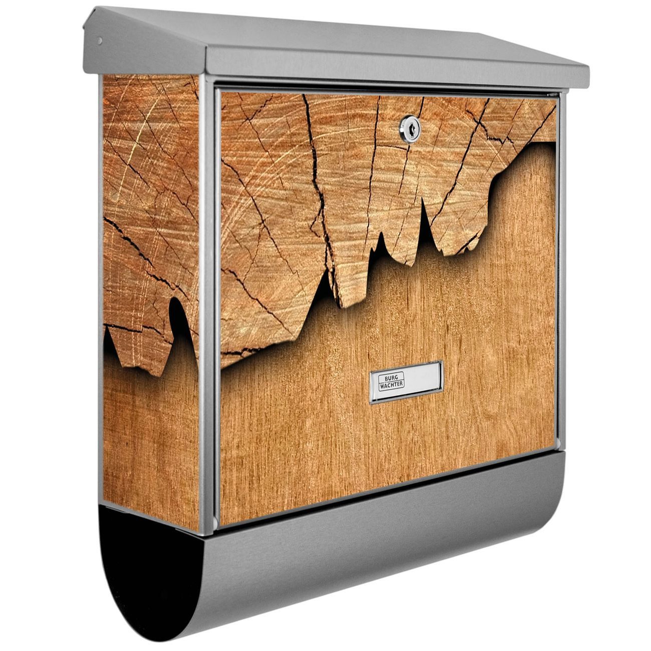 banjado Wandbriefkasten Edelstahl Holz (Wandbriefkasten, mit Zeitungsfach), 39 x 38 x 12 cm