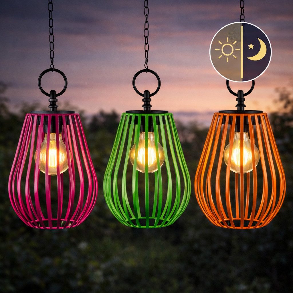formano Gartenfigur 3er Set 16 cm Solar Windlicht Hängend LED Solarlaterne Metall IP44