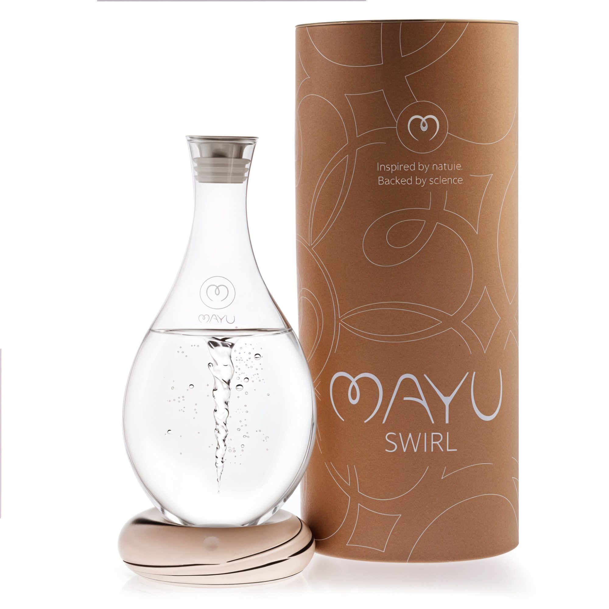 MAYU Water Wasserkaraffe Swirl - handgefertigte Wasserkaraffe, natürliche Wirbelbewegung, handgefertigtes Porzellan, 100% Borosilikatglas
