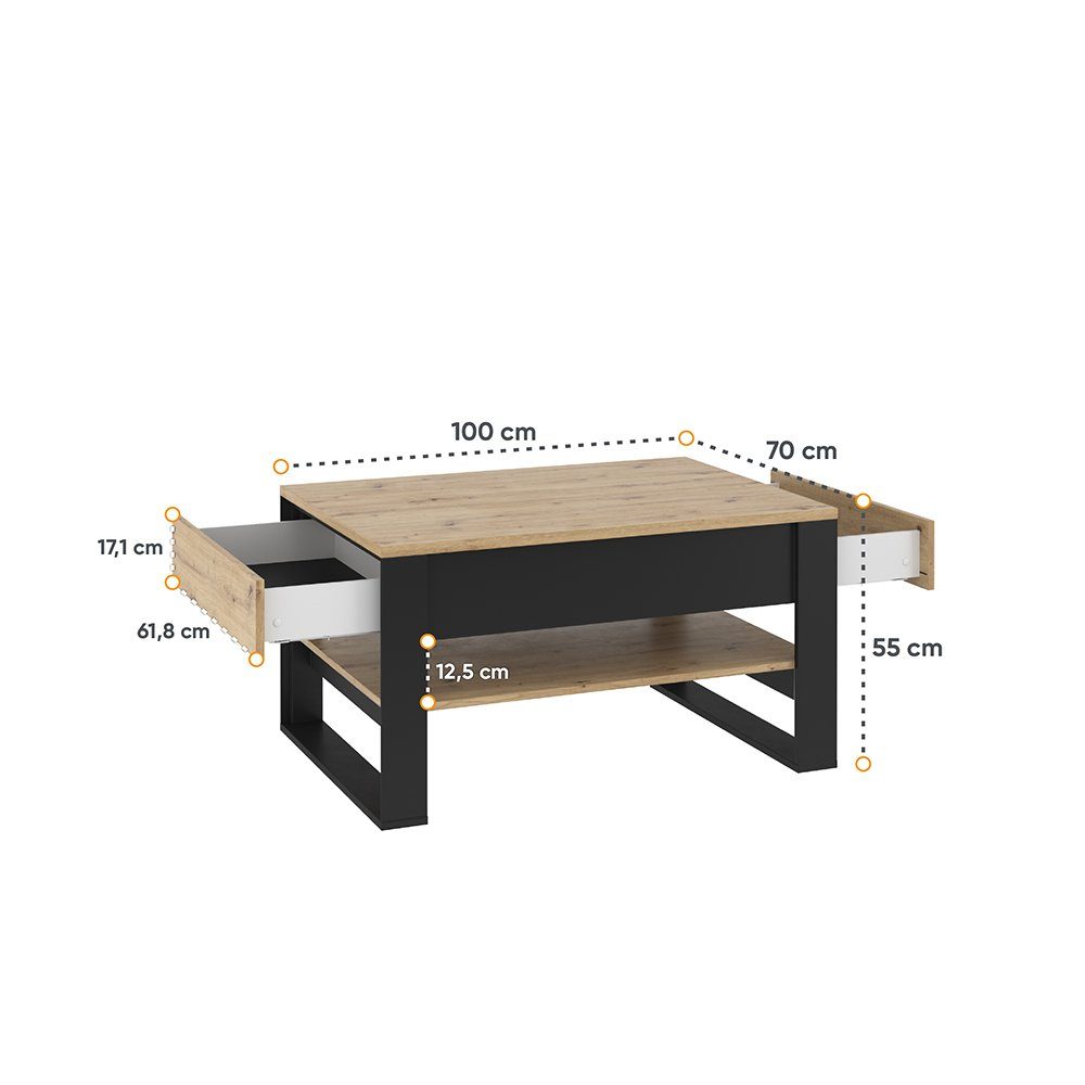 Modern mit mit Regale LIMA, Rechteckig Schubladen, Compleo Couchtisch Tisch Kaffeetisch 2