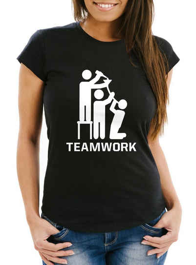 MoonWorks Print-Shirt Damen T-Shirt Teamwork lustiges Trink Shirt Saufen Bier Party Moonworks® mit Print
