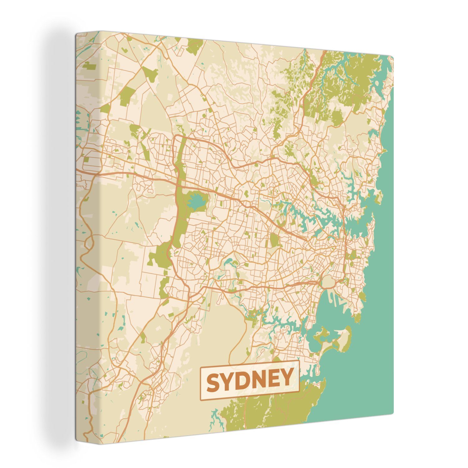 OneMillionCanvasses® Leinwandbild Sydney - Vintage - Stadtplan - Karte, (1 St), Leinwand Bilder für Wohnzimmer Schlafzimmer