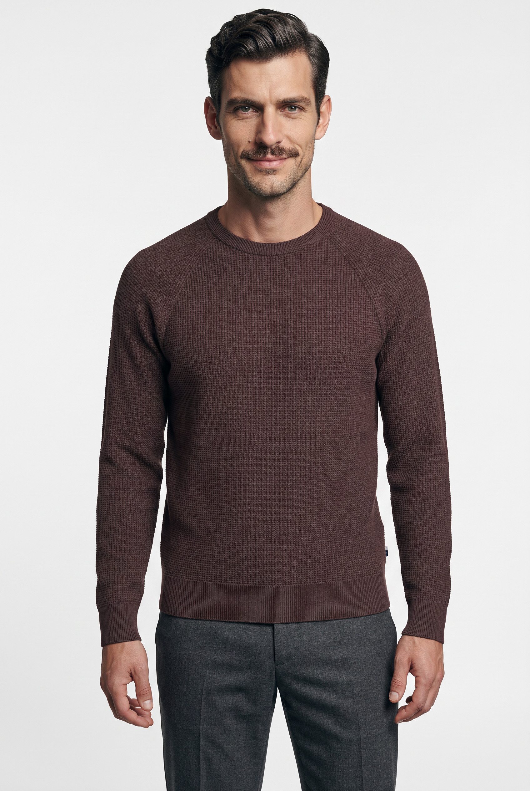 OLYMP Rundhalspullover Waffle Structure Rundhals, casual, unifarben, regular fit