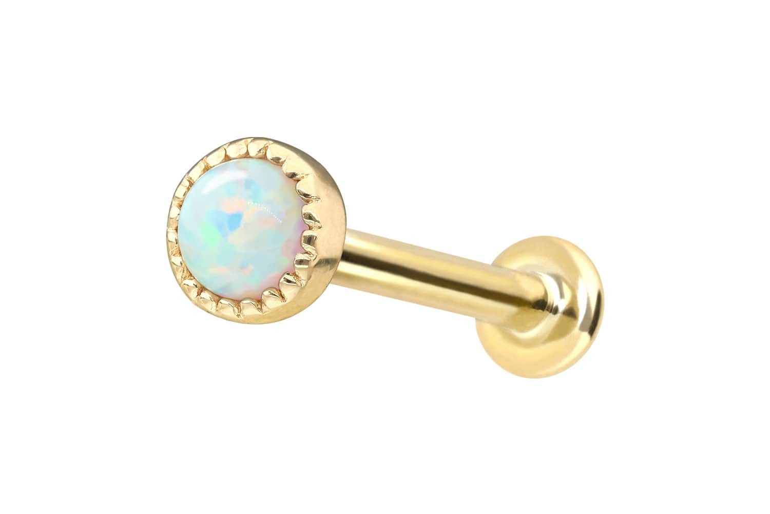 Piercing-Set 14 Karat Gold Labret mit Innengewinde SYNTHETISCHER OPAL