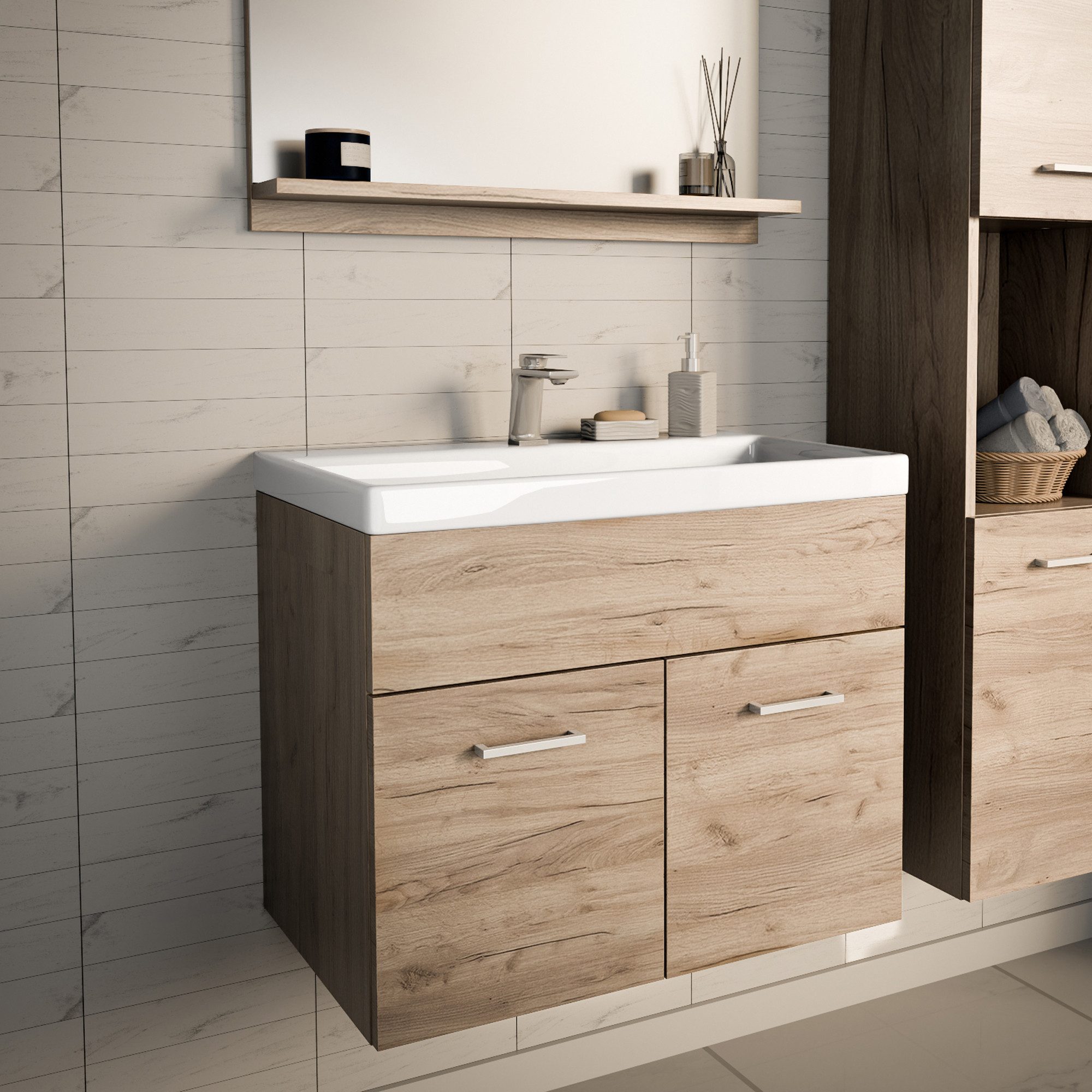 en.casa Waschtisch, mit Waschbecken »Krildihana« 61x40x50cm Eicheoptik günstig online kaufen