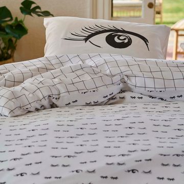 Bettwäsche Eyecatcher White, Covers & Co, Baumwolle, 2 teilig, Augenzwinker, Schlafendes Auge, Wimpern