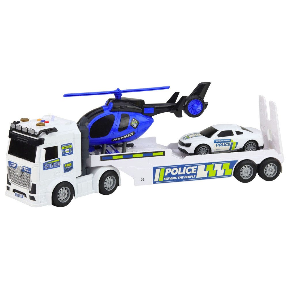 LEAN TOYS Spielzeug-Polizei Polizeiset Einsatzfahrzeuge Hubschrauber, (Spar-Set, 3-tlg., 56 x 15 x 12 cm robust), Licht- & Soundeffekte, Hubschrauber & Polizeiauto