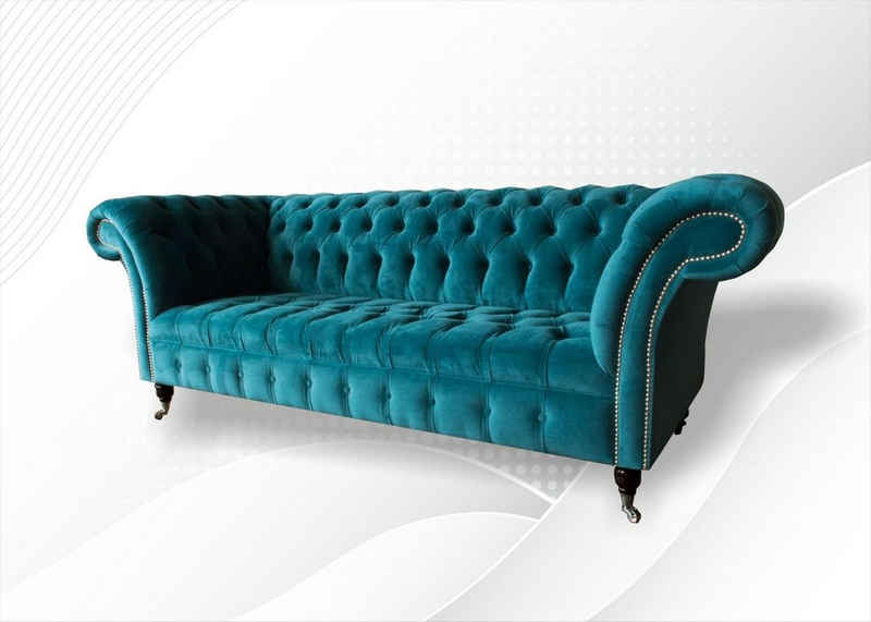 JVmoebel Chesterfield-Sofa Gemütliches Türkis Sofa Couch Chesterfield Luxus Textil Neu, Made in Europe