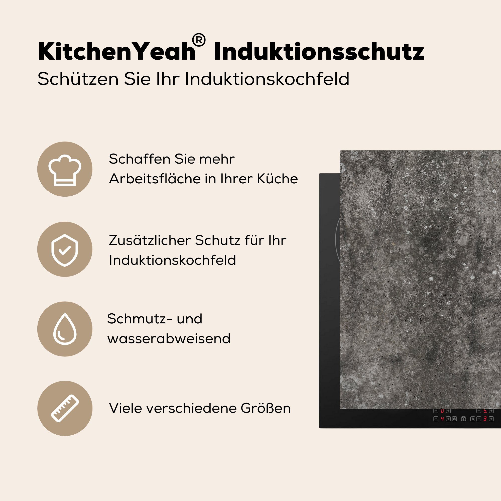 MuchoWow Ceranfeldabdeckung, Beton - für küche Arbeitsplatte tlg), Herdblende-/Abdeckplatte Vinyl, (1 cm, - Wand 78x78 Verkehr,