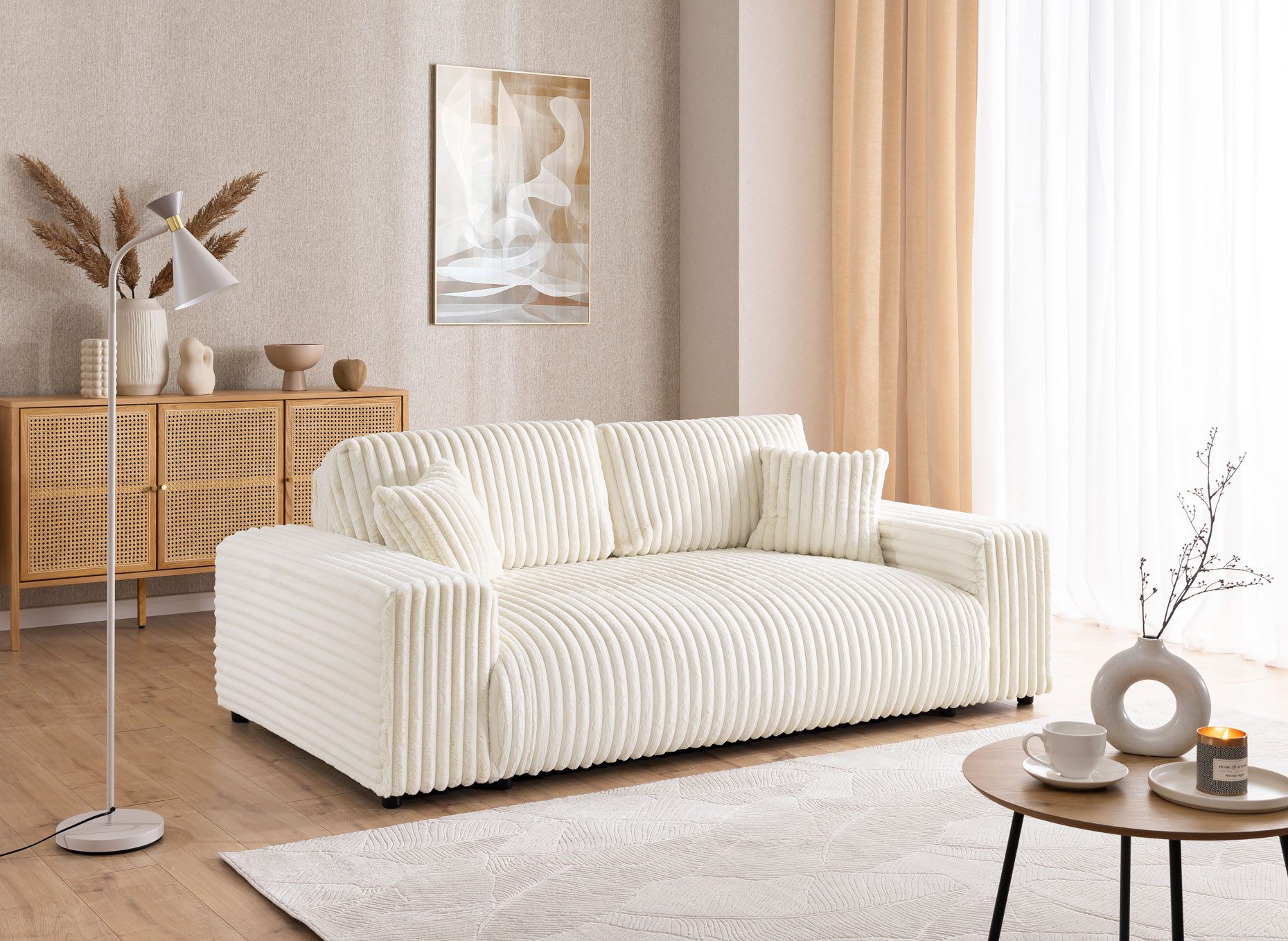S-Style Möbel 3-Sitzer Sofa Mollis aus Plüschcord mit hohem Sitzkomfort, mit Wellenfederung