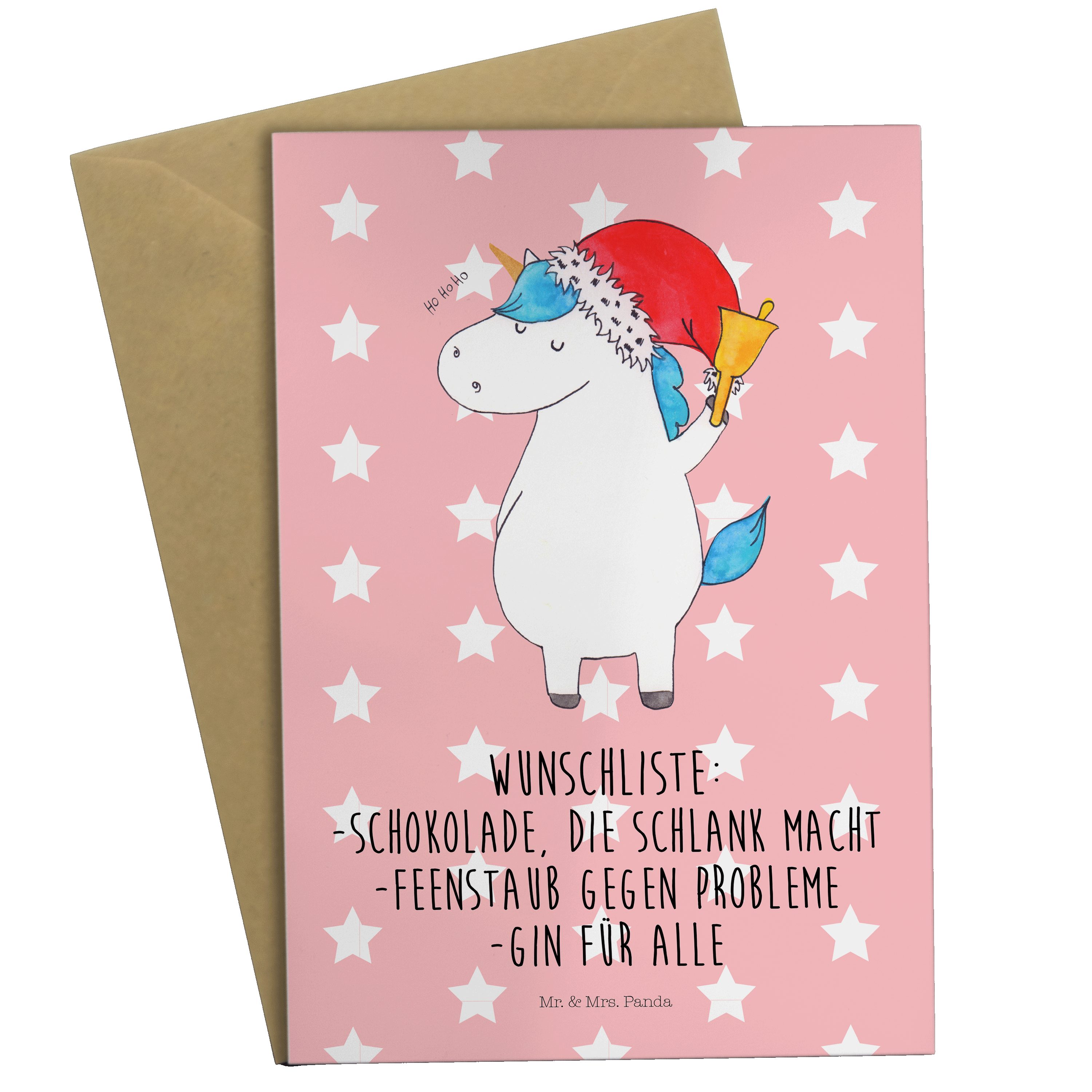 Mr. & Mrs. Panda Grußkarte Einhorn Weihnachtsmann - Rot Pastell - Geschenk, Einhörner, Unicorn