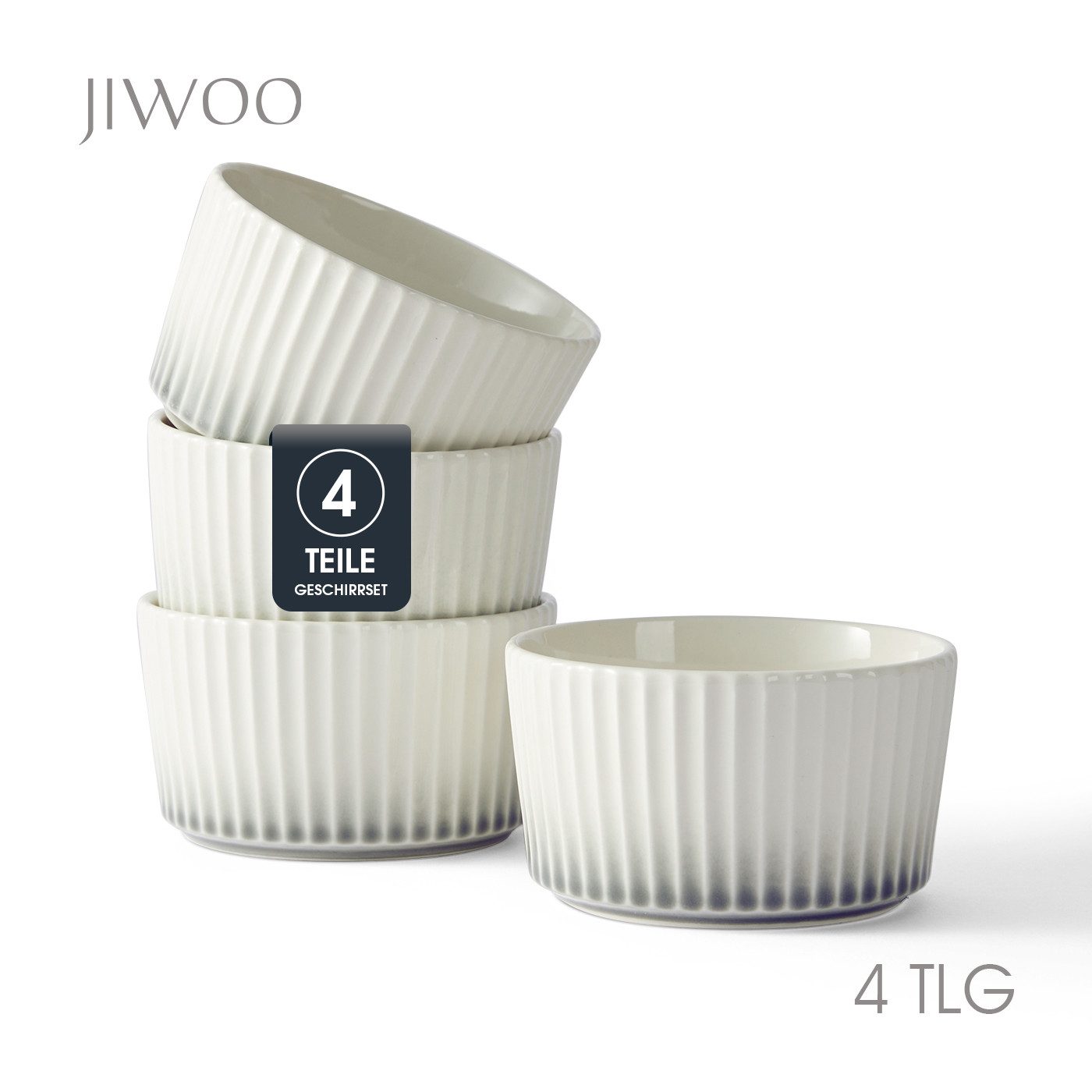 JIWOO Schale 4er Ø11cm,Müslischale Eisschale Dessertschale Obstschale Snackschale, Keramik, (Schaleset, 4-tlg), Hochwertiges Schalen Weiß Mikrowellenofen Spülmaschine Ø 11cm