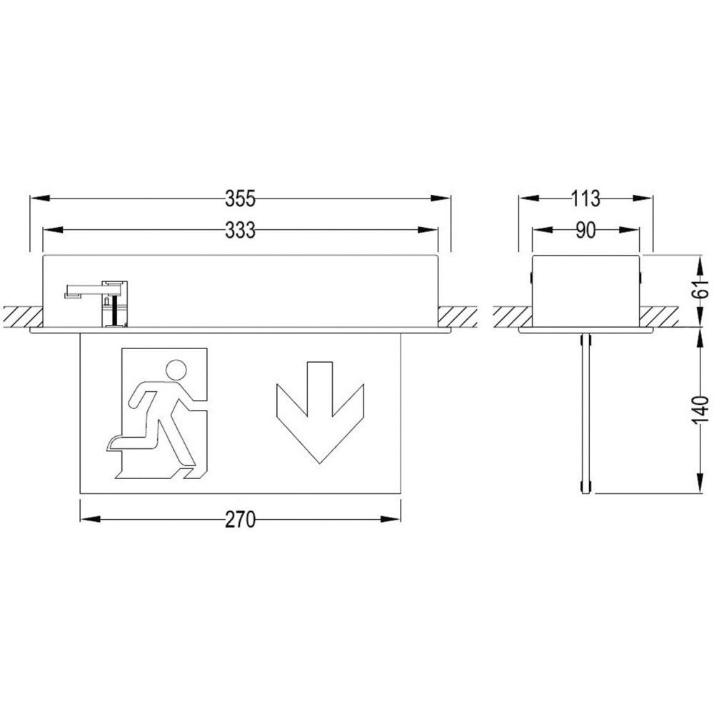 B-Safety Warnschild B-SAFETY BR 554 030 Fluchtweg-Notbeleuchtung Deckeneinbaumontage