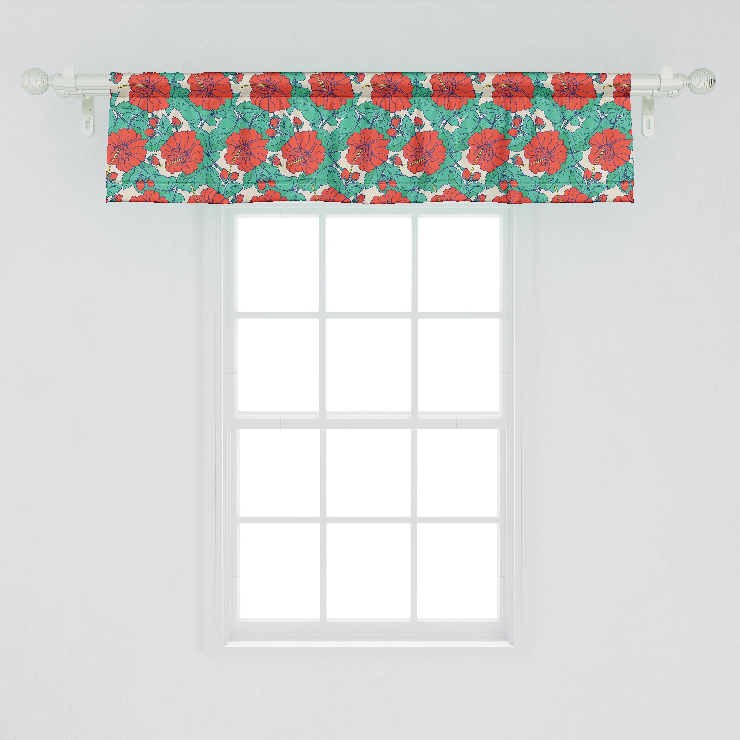 Scheibengardine Vorhang Volant für Abakuhaus, Tropic Dekor Stangentasche, Art Blossom Schlafzimmer Küche mit Microfaser, Blumen Hibiscus